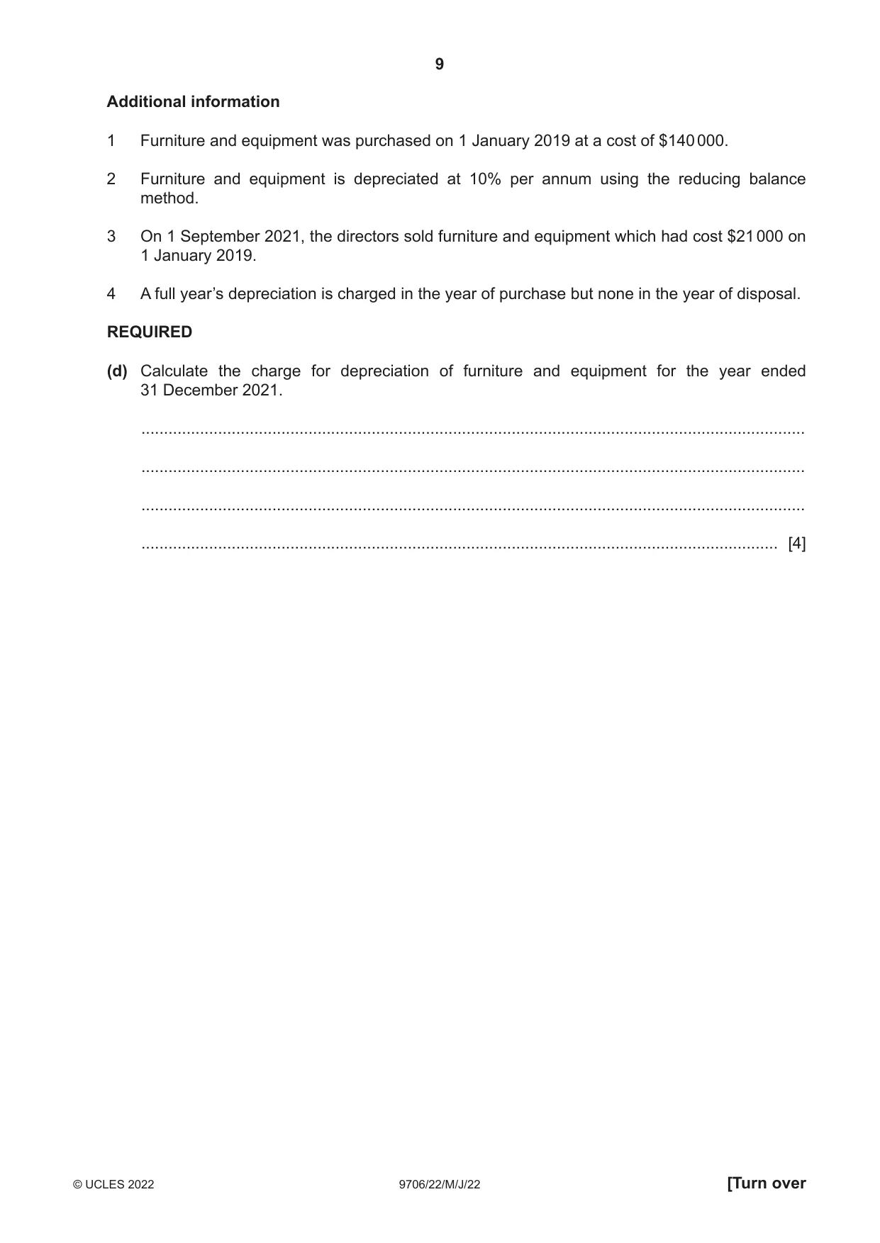 Cambridge A Level Accounting 9706 2022 May/June Paper 2 · Variant 2 question paper, page 9 of 20