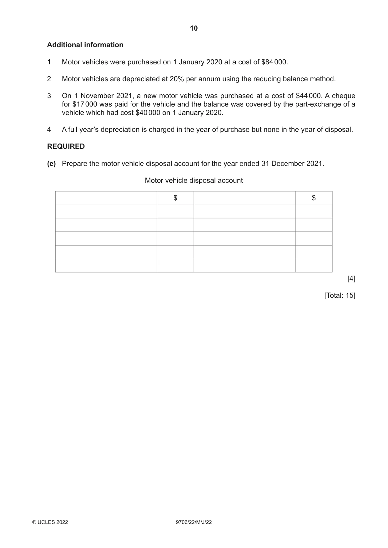 Cambridge A Level Accounting 9706 2022 May/June Paper 2 · Variant 2 question paper, page 10 of 20