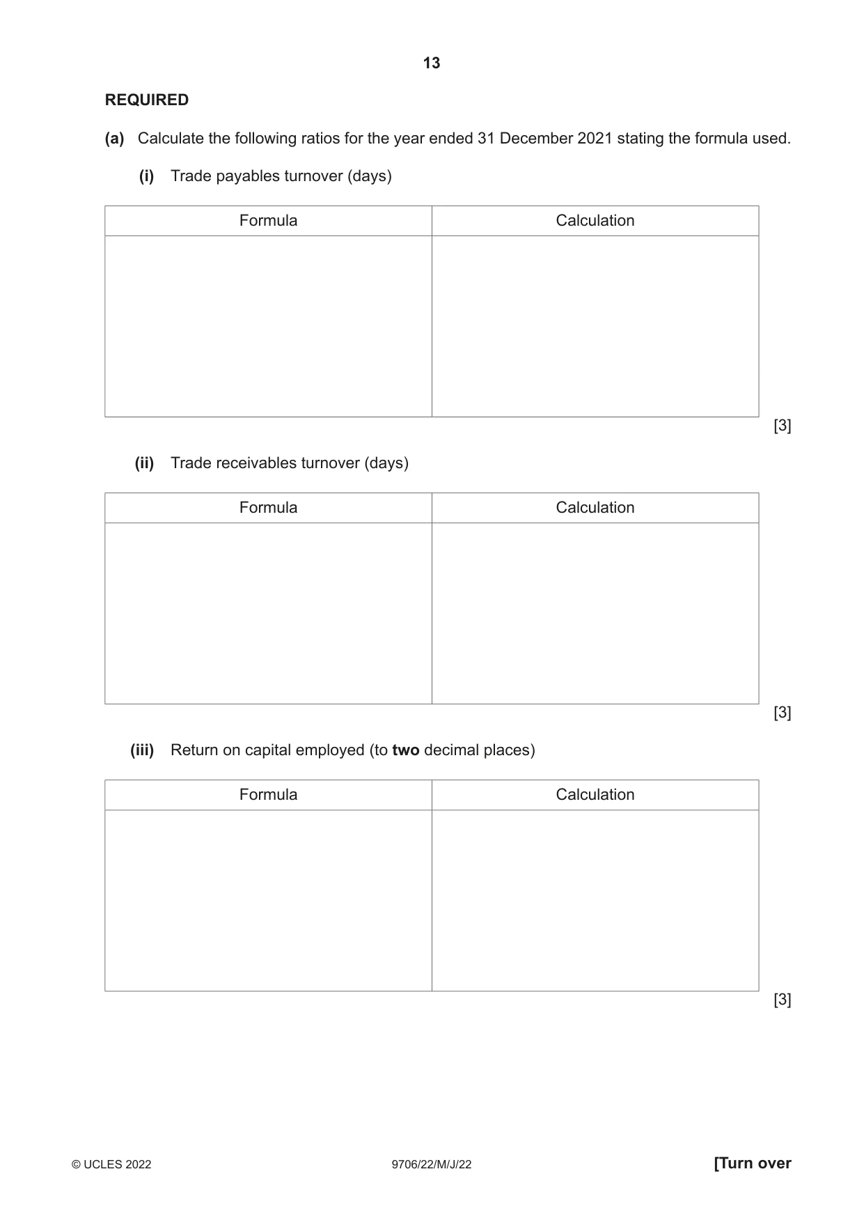 Cambridge A Level Accounting 9706 2022 May/June Paper 2 · Variant 2 question paper, page 13 of 20