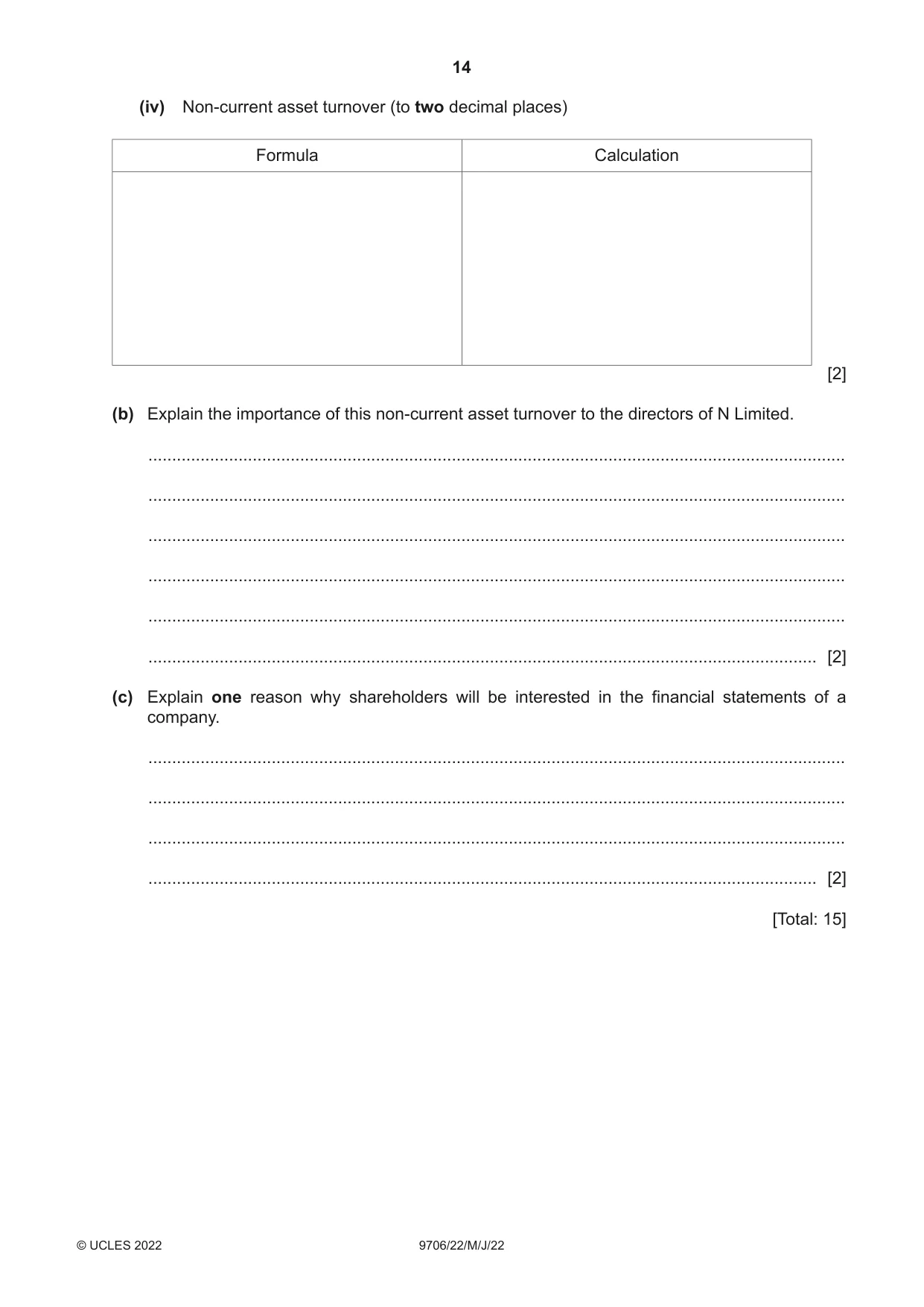 Cambridge A Level Accounting 9706 2022 May/June Paper 2 · Variant 2 question paper, page 14 of 20