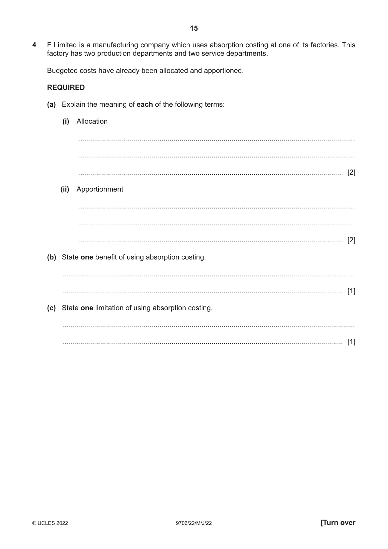 Cambridge A Level Accounting 9706 2022 May/June Paper 2 · Variant 2 question paper, page 15 of 20