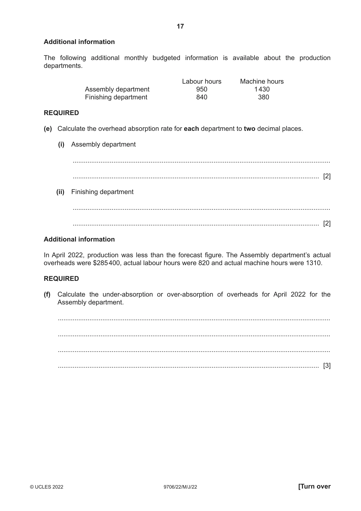 Cambridge A Level Accounting 9706 2022 May/June Paper 2 · Variant 2 question paper, page 17 of 20
