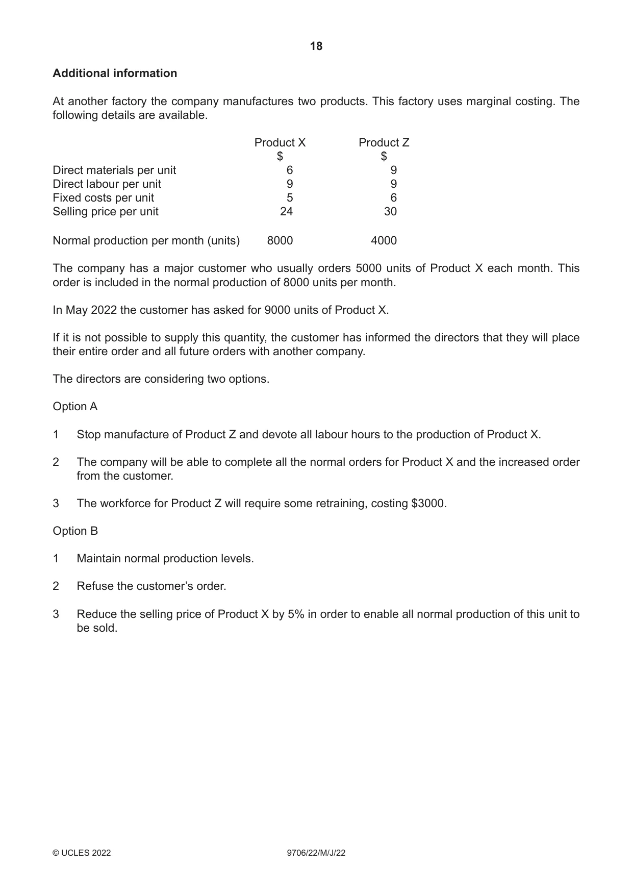 Cambridge A Level Accounting 9706 2022 May/June Paper 2 · Variant 2 question paper, page 18 of 20