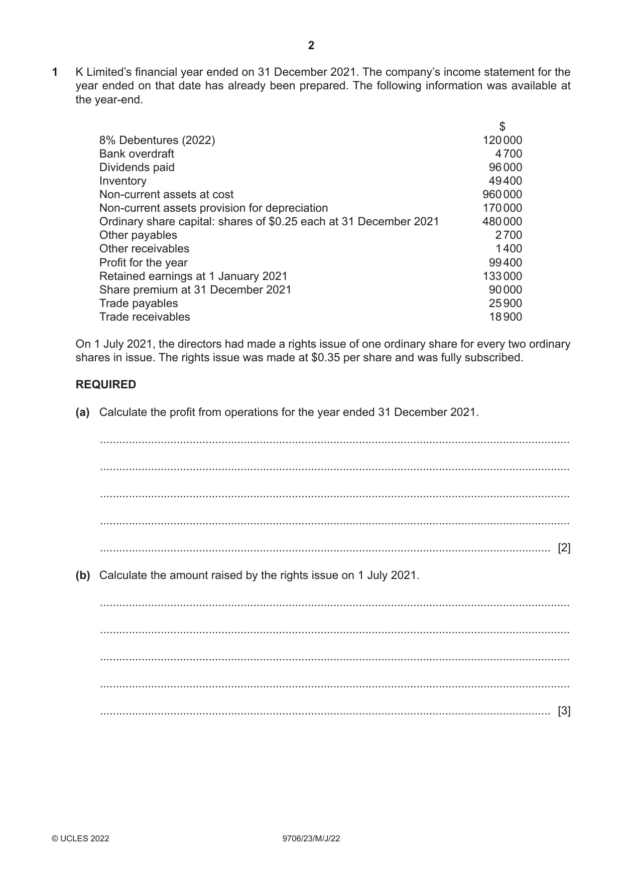 Cambridge A Level Accounting 9706 2022 May/June Paper 2 · Variant 3 question paper, page 2 of 20