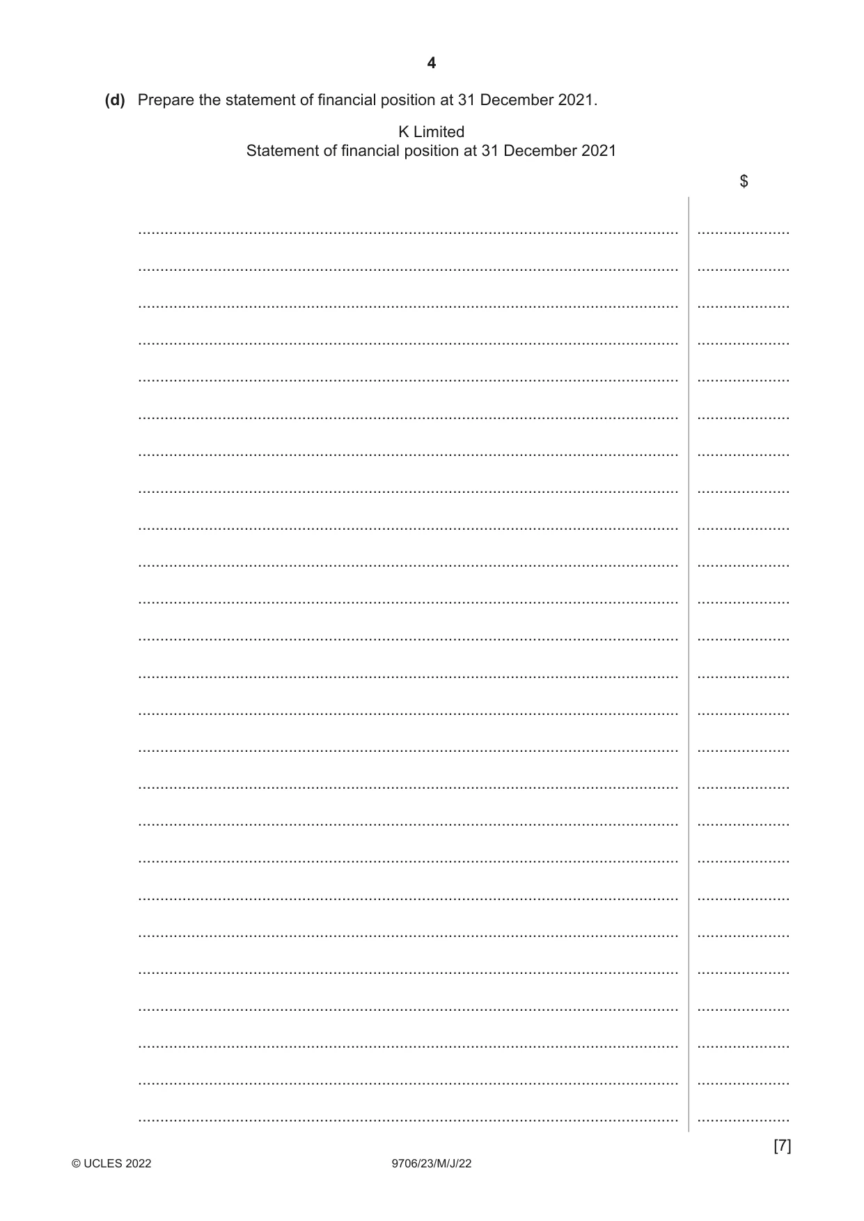 Cambridge A Level Accounting 9706 2022 May/June Paper 2 · Variant 3 question paper, page 4 of 20