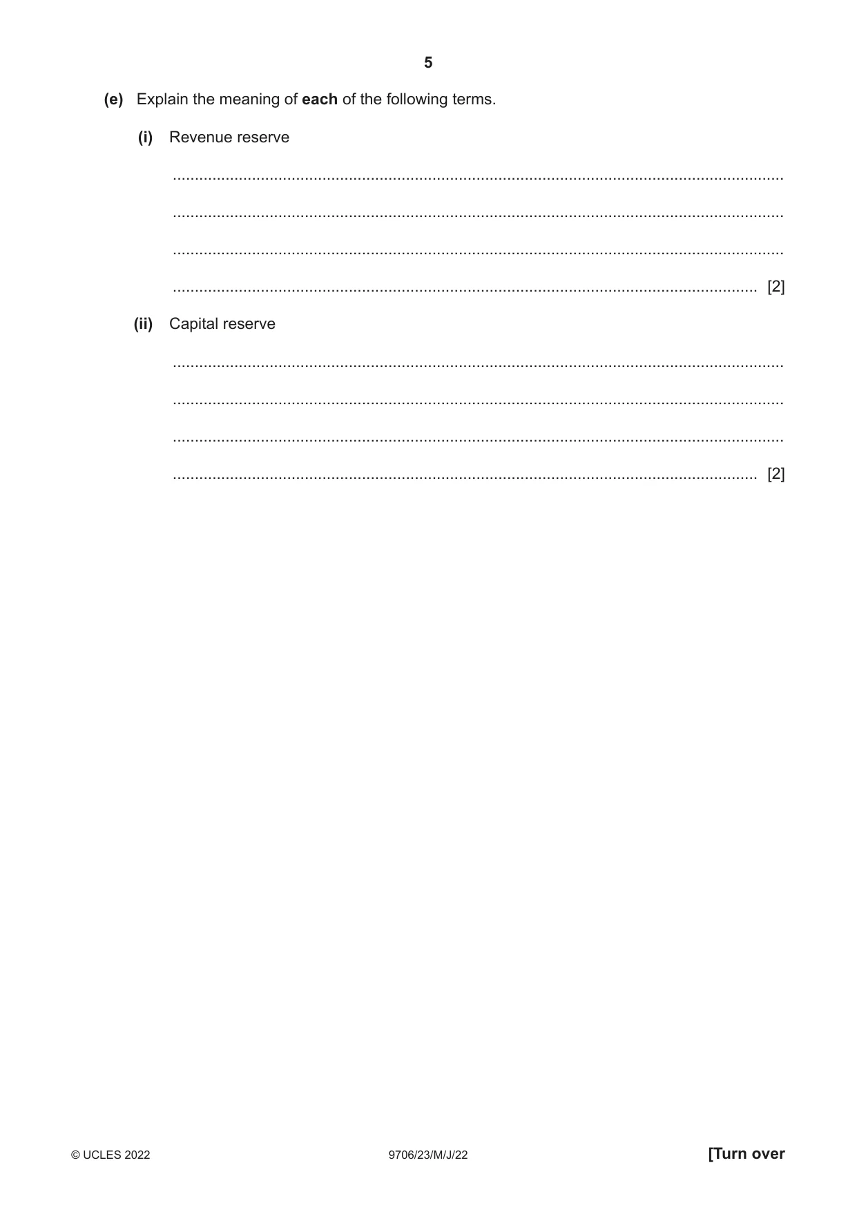 Cambridge A Level Accounting 9706 2022 May/June Paper 2 · Variant 3 question paper, page 5 of 20