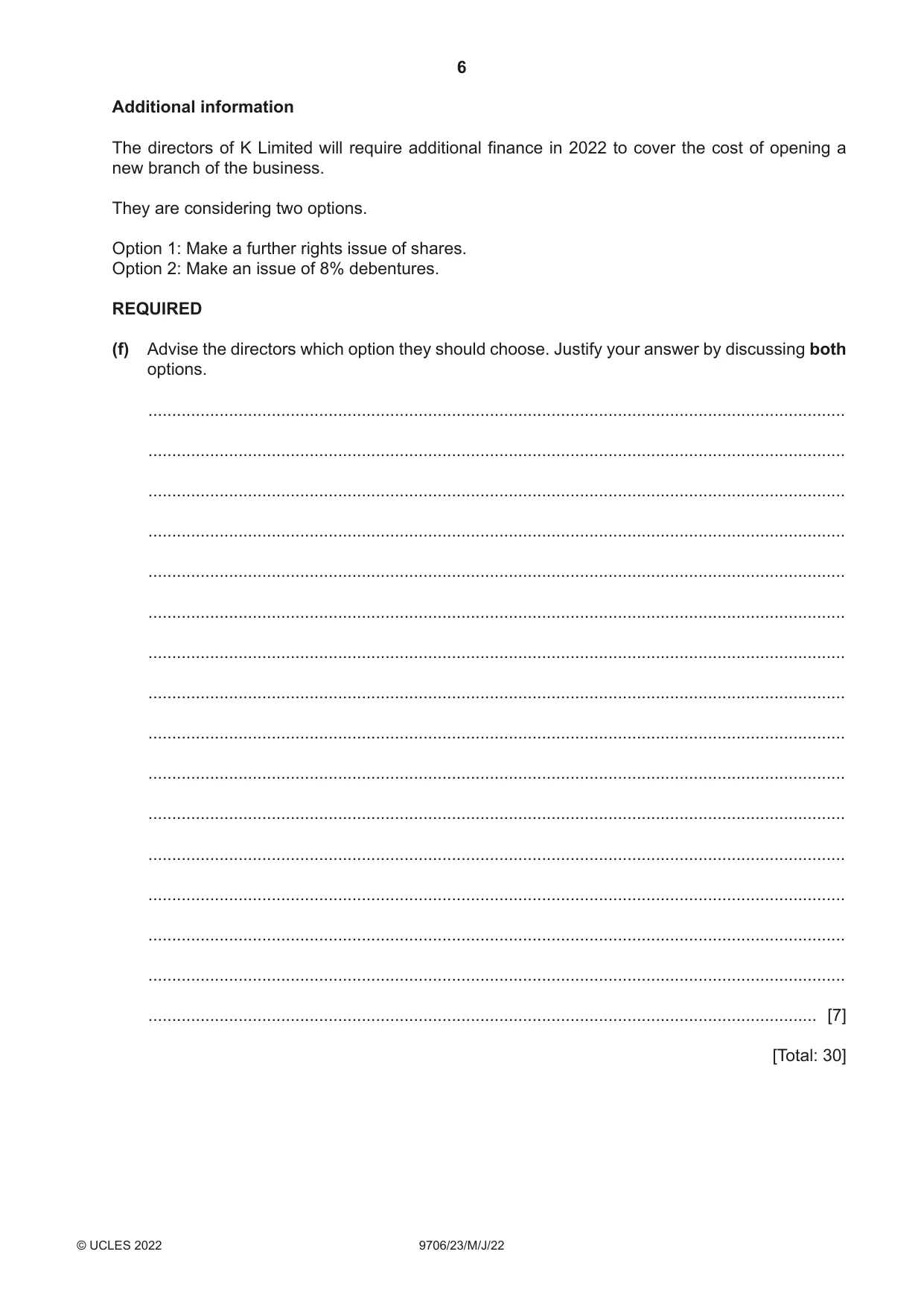 Cambridge A Level Accounting 9706 2022 May/June Paper 2 · Variant 3 question paper, page 6 of 20