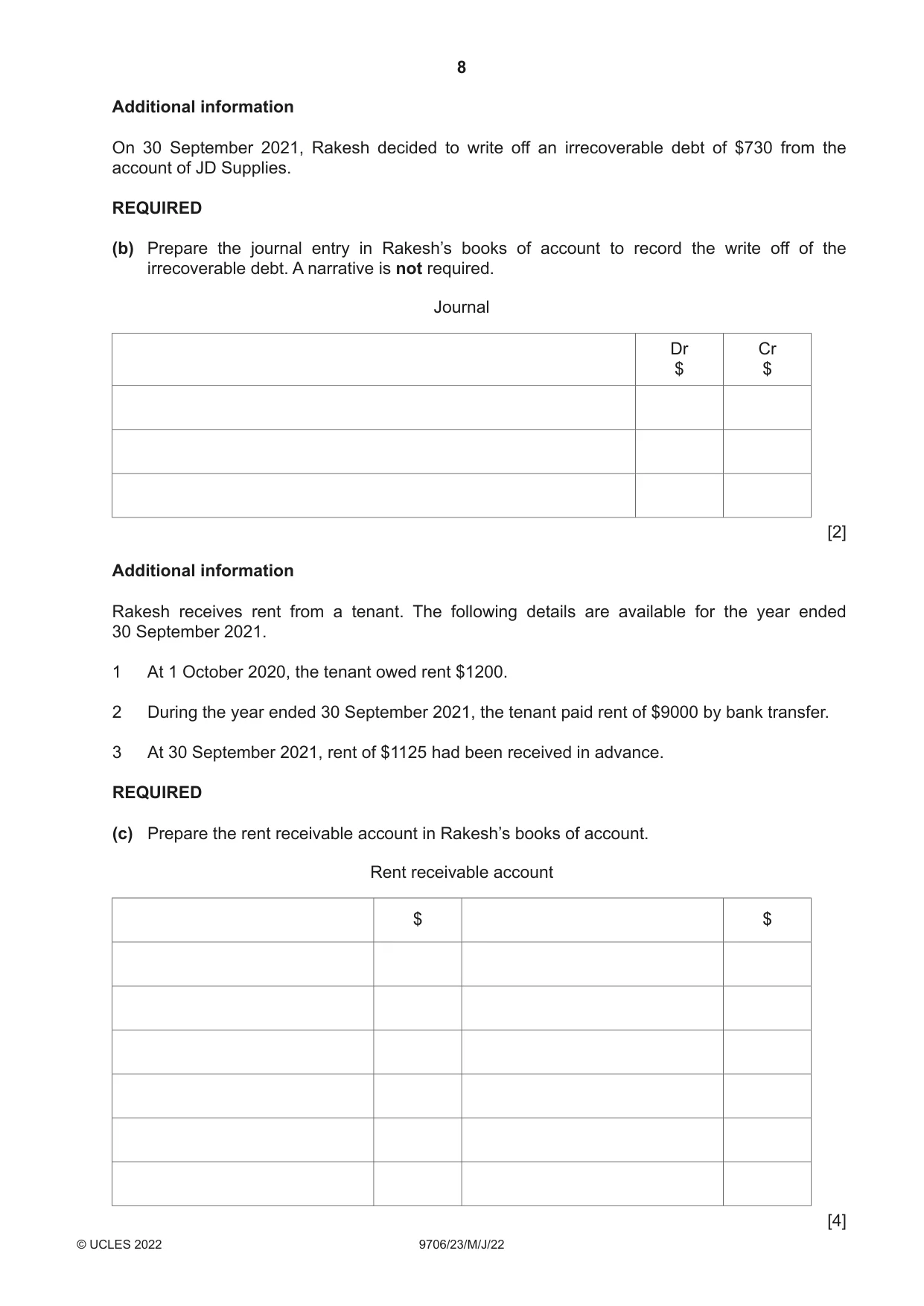 Cambridge A Level Accounting 9706 2022 May/June Paper 2 · Variant 3 question paper, page 8 of 20