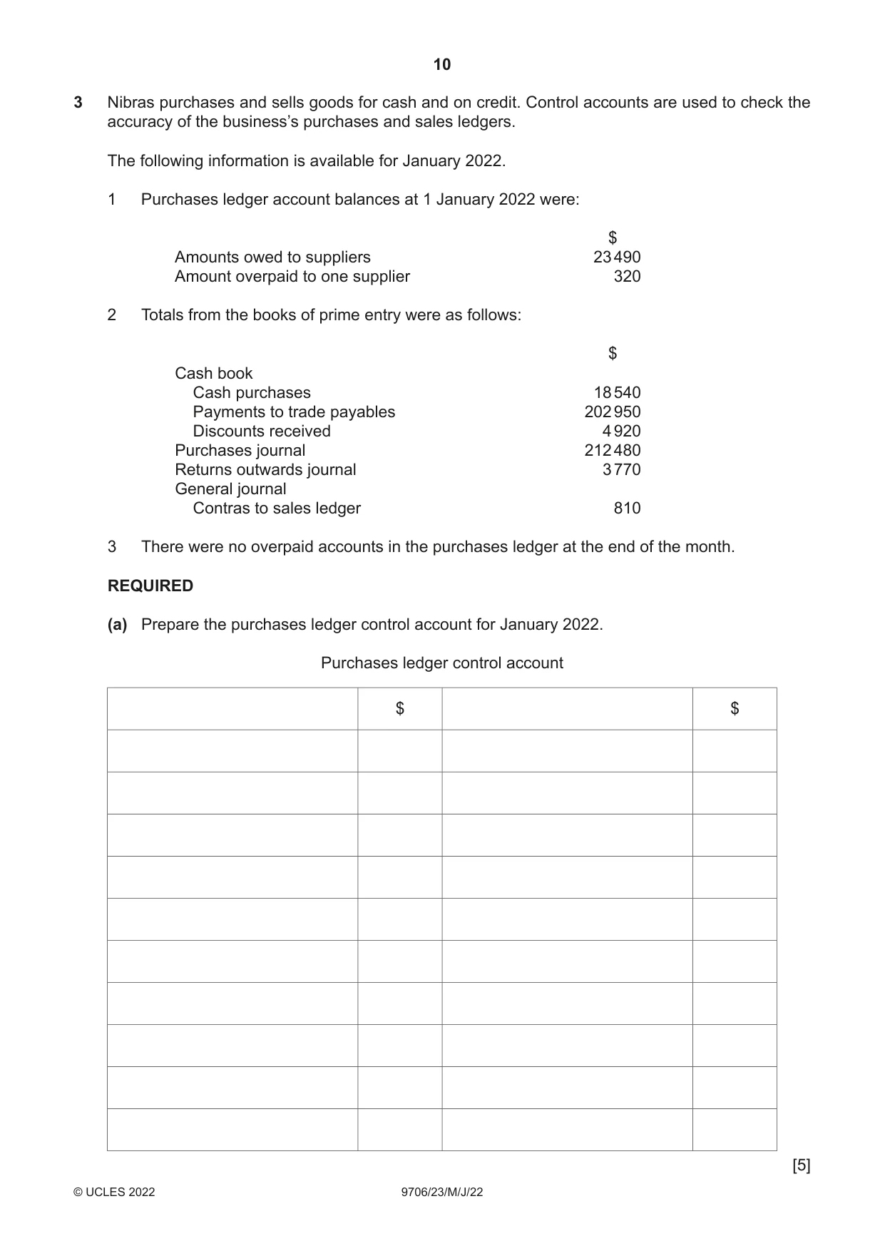 Cambridge A Level Accounting 9706 2022 May/June Paper 2 · Variant 3 question paper, page 10 of 20