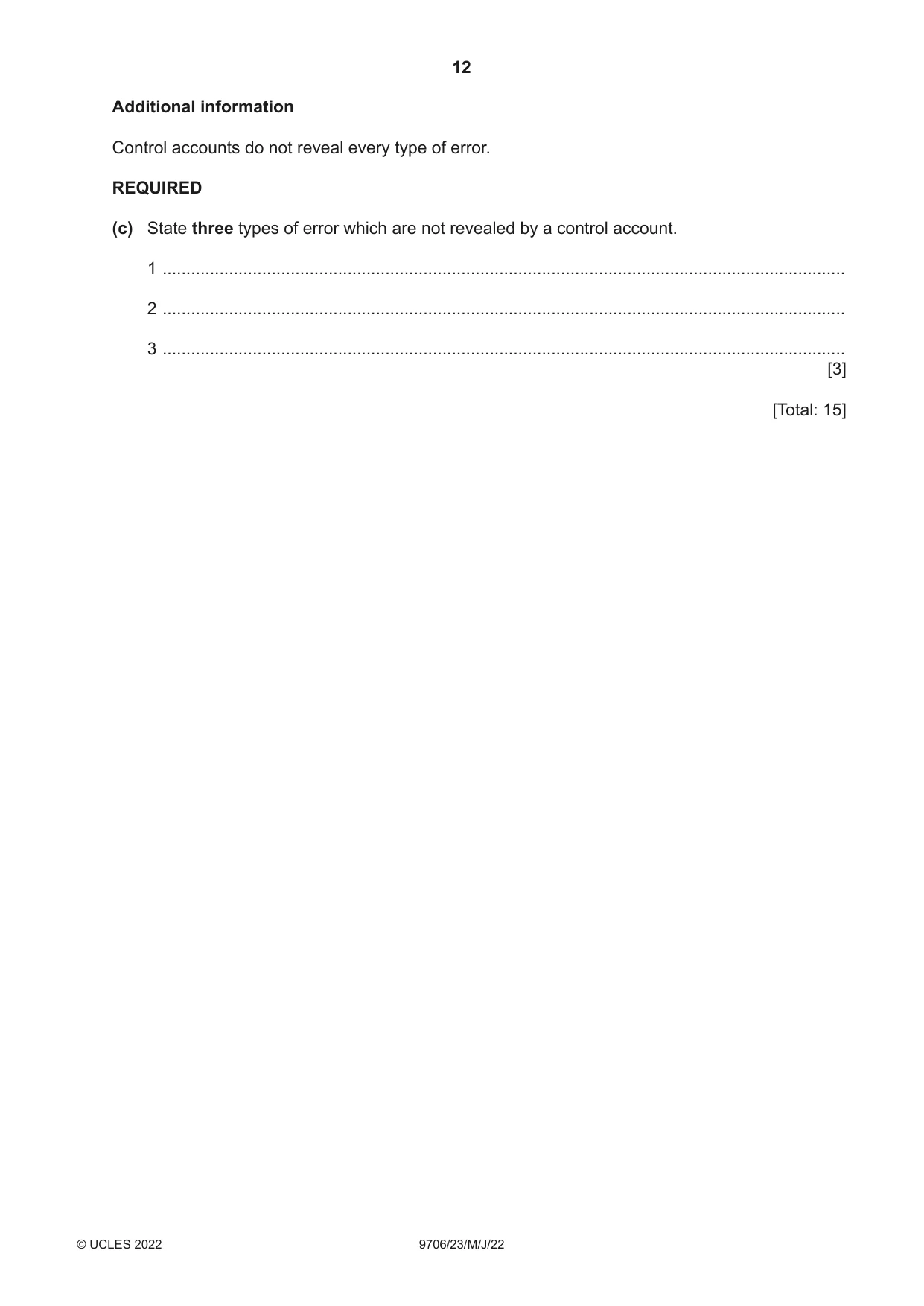 Cambridge A Level Accounting 9706 2022 May/June Paper 2 · Variant 3 question paper, page 12 of 20