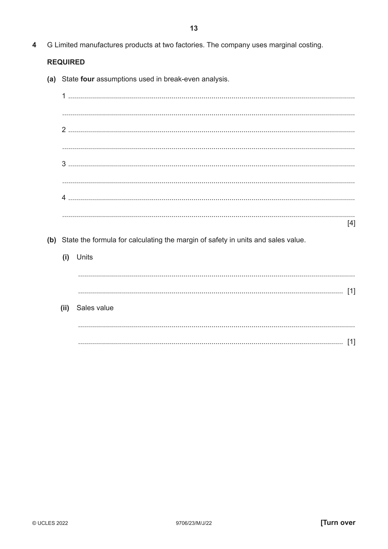 Cambridge A Level Accounting 9706 2022 May/June Paper 2 · Variant 3 question paper, page 13 of 20