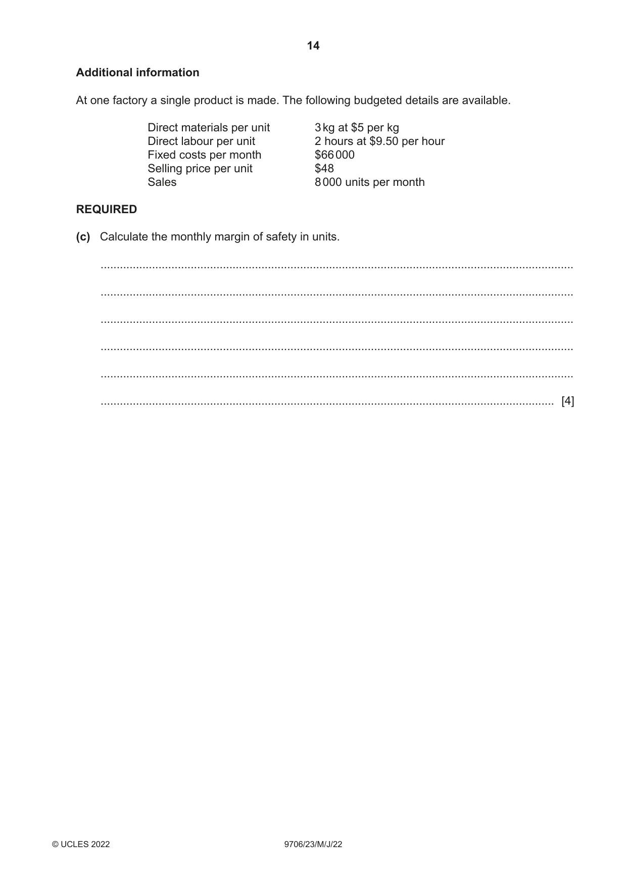 Cambridge A Level Accounting 9706 2022 May/June Paper 2 · Variant 3 question paper, page 14 of 20