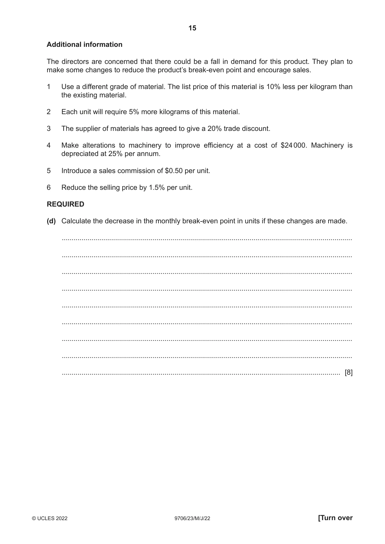 Cambridge A Level Accounting 9706 2022 May/June Paper 2 · Variant 3 question paper, page 15 of 20