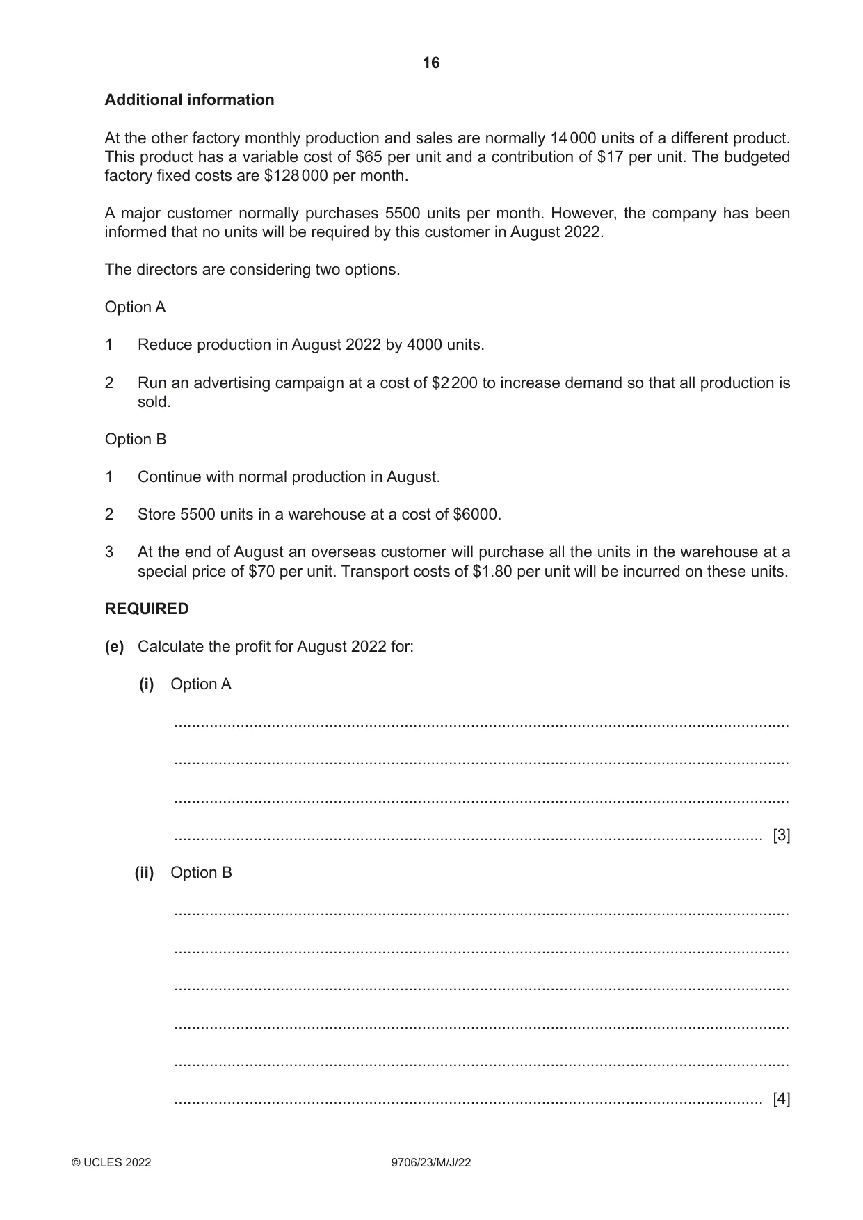 Cambridge A Level Accounting 9706 2022 May/June Paper 2 · Variant 3 question paper, page 16 of 20
