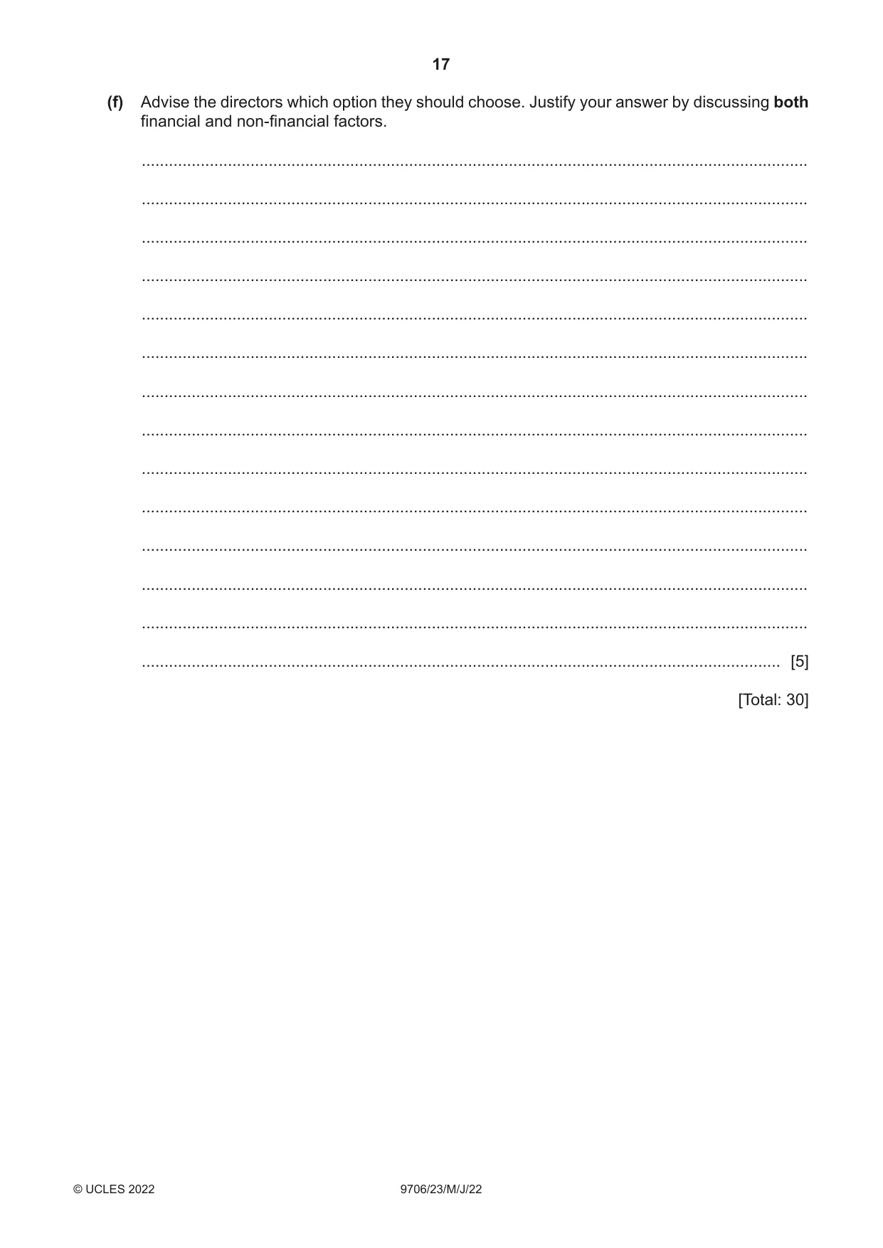 Cambridge A Level Accounting 9706 2022 May/June Paper 2 · Variant 3 question paper, page 17 of 20