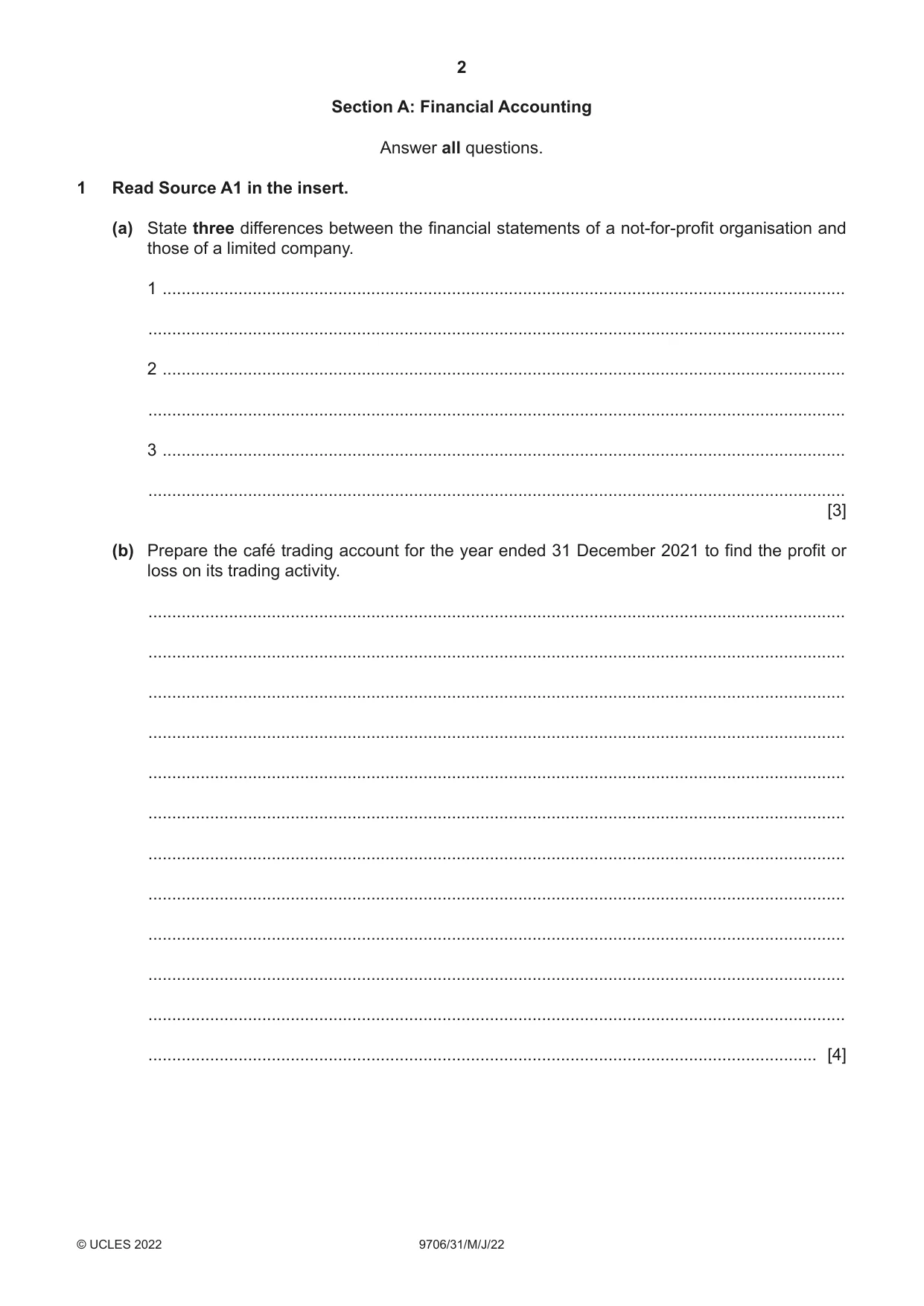 Cambridge A Level Accounting 9706 2022 May/June Paper 3 · Variant 1 question paper, page 2 of 20