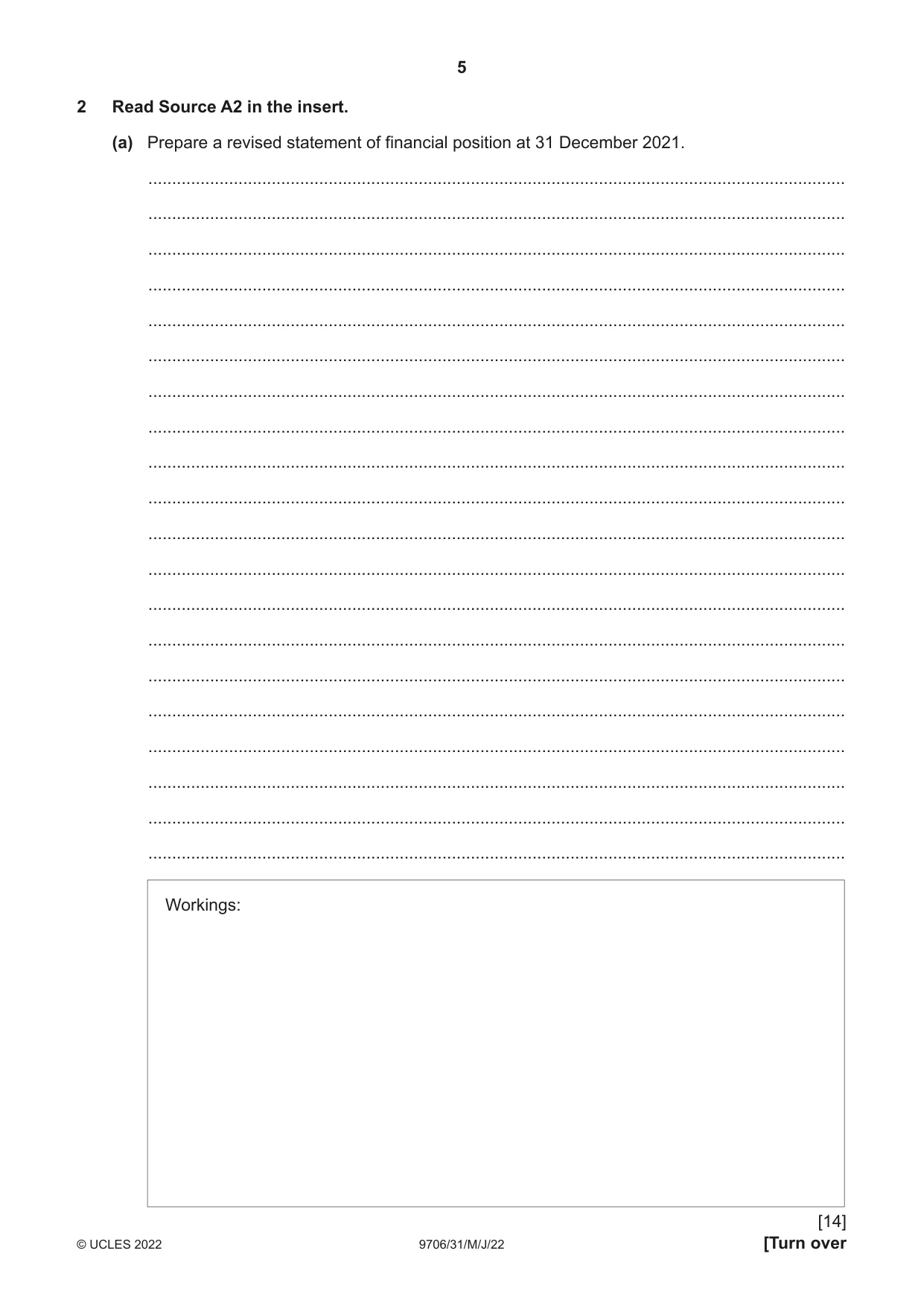 Cambridge A Level Accounting 9706 2022 May/June Paper 3 · Variant 1 question paper, page 5 of 20