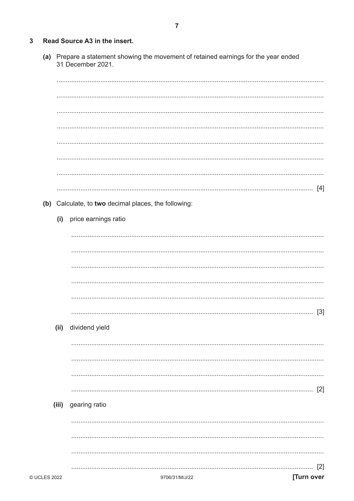 Cambridge A Level Accounting 9706 2022 May/June Paper 3 · Variant 1 question paper, page 7 of 20