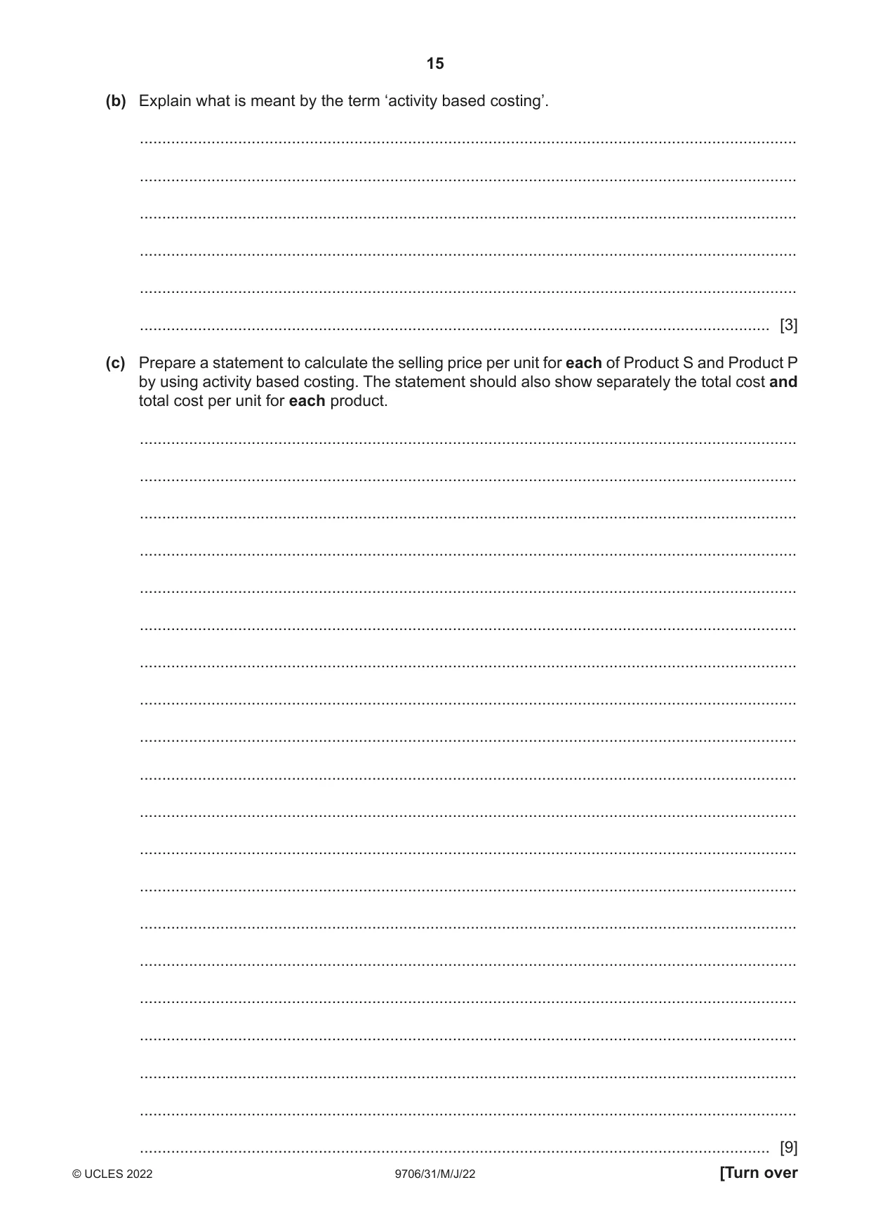 Cambridge A Level Accounting 9706 2022 May/June Paper 3 · Variant 1 question paper, page 15 of 20