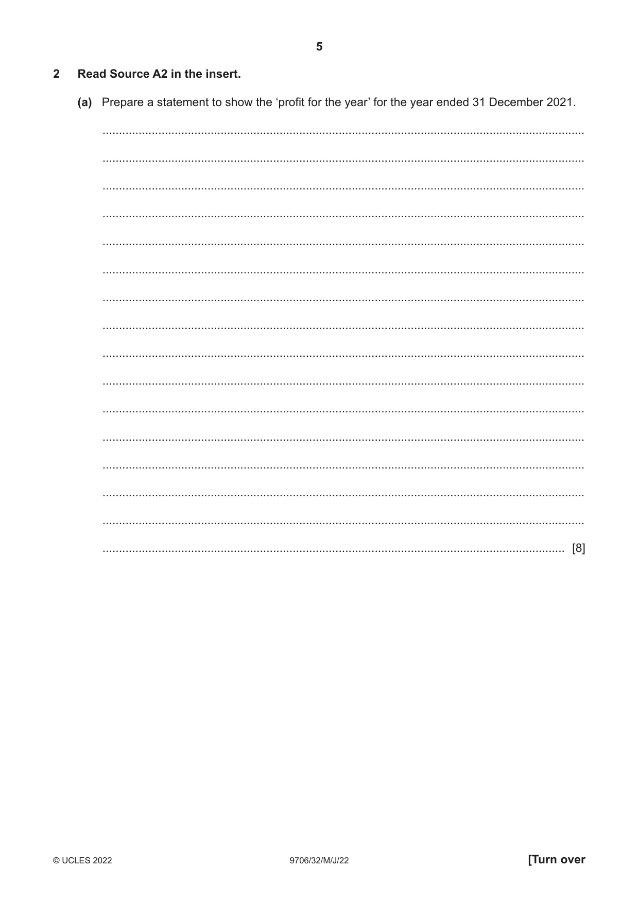 Cambridge A Level Accounting 9706 2022 May/June Paper 3 · Variant 2 question paper, page 5 of 24