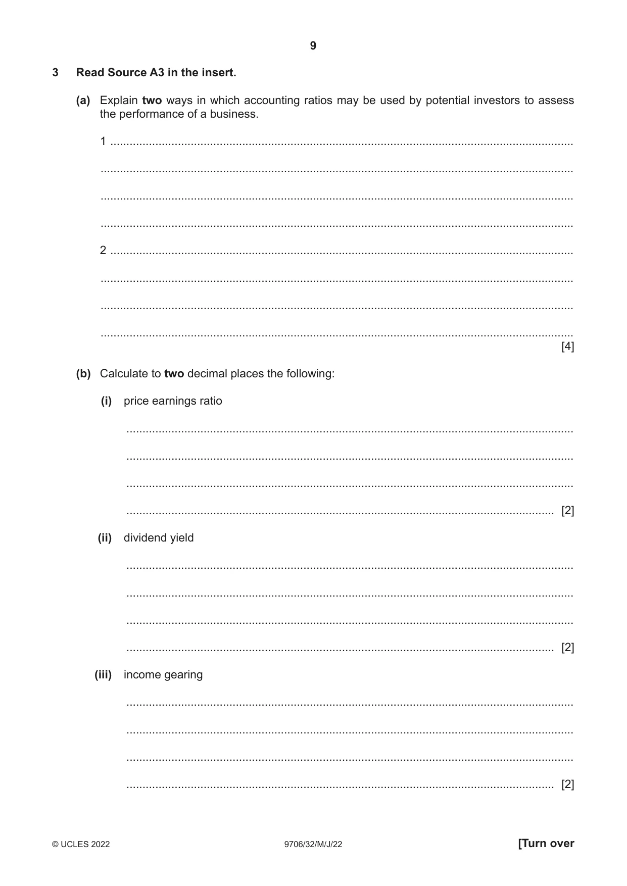 Cambridge A Level Accounting 9706 2022 May/June Paper 3 · Variant 2 question paper, page 9 of 24