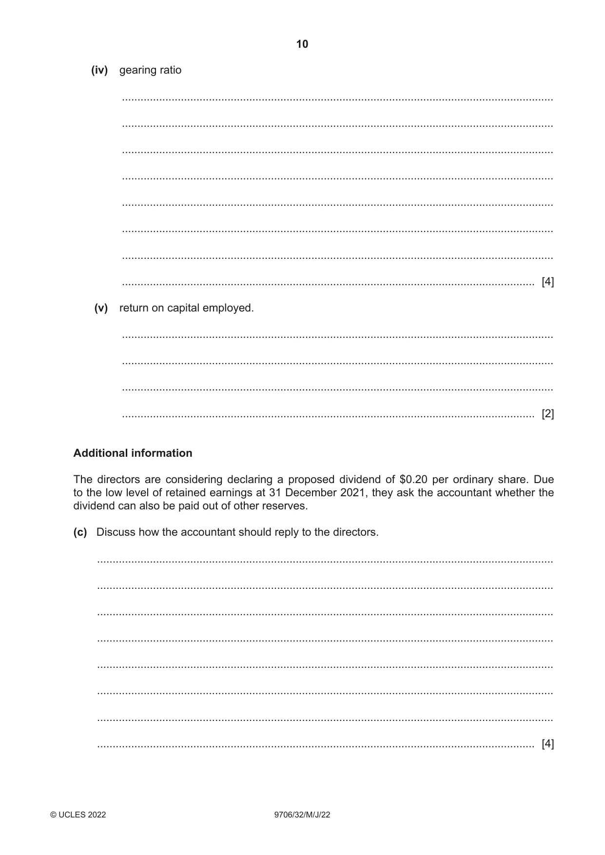 Cambridge A Level Accounting 9706 2022 May/June Paper 3 · Variant 2 question paper, page 10 of 24