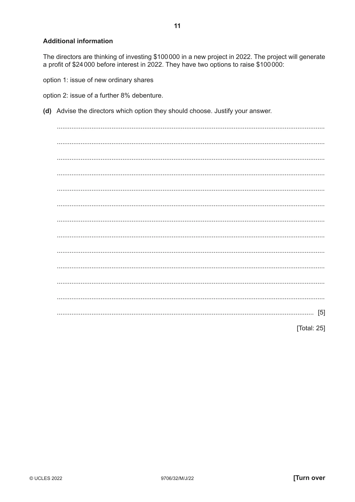 Cambridge A Level Accounting 9706 2022 May/June Paper 3 · Variant 2 question paper, page 11 of 24
