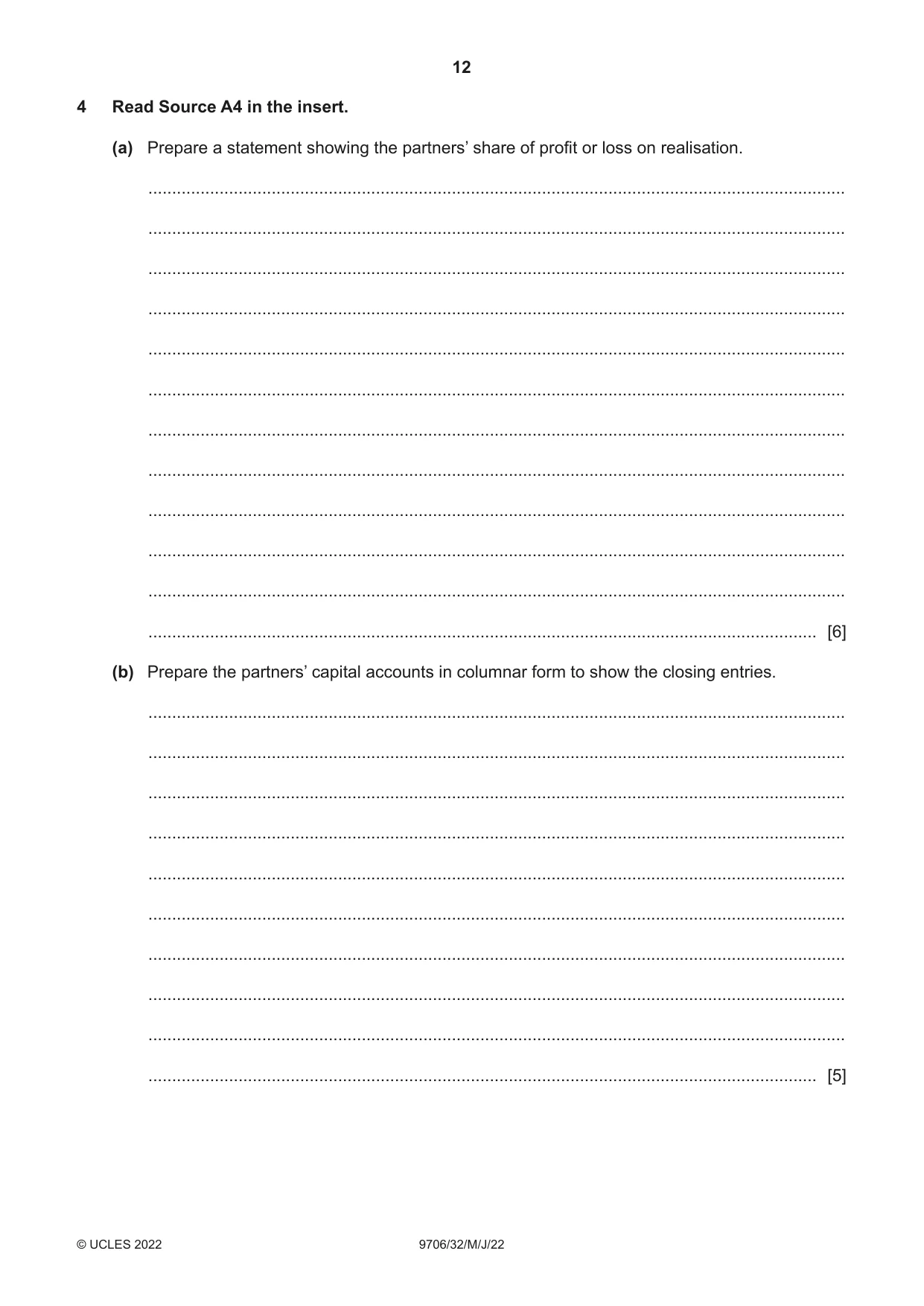 Cambridge A Level Accounting 9706 2022 May/June Paper 3 · Variant 2 question paper, page 12 of 24