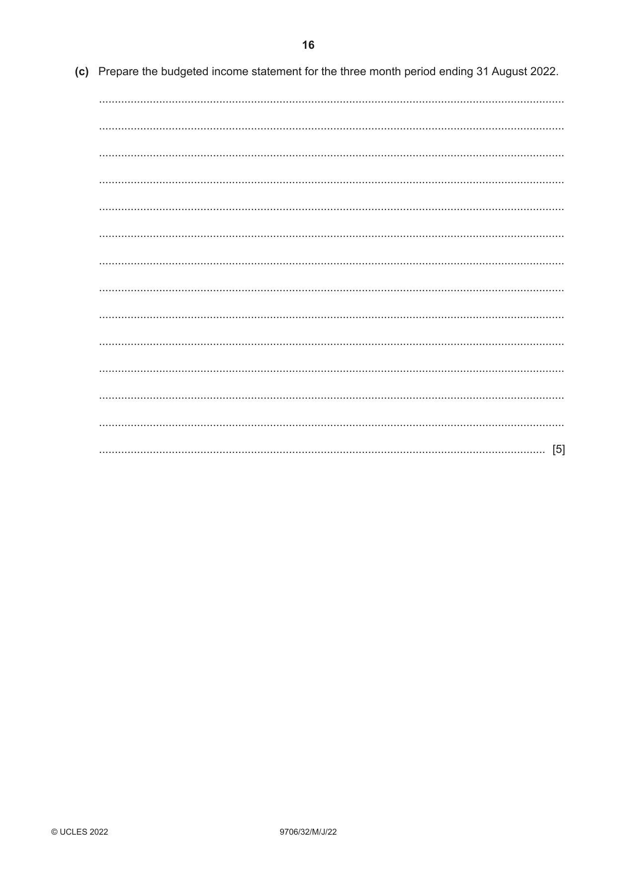 Cambridge A Level Accounting 9706 2022 May/June Paper 3 · Variant 2 question paper, page 16 of 24