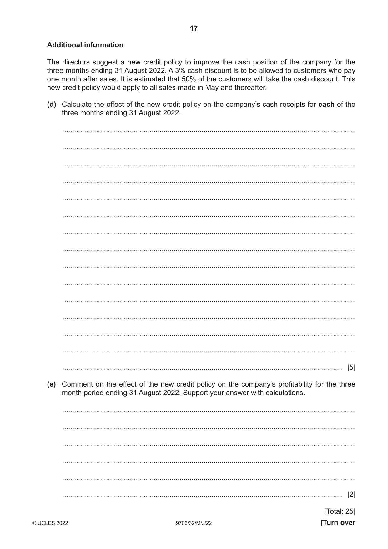 Cambridge A Level Accounting 9706 2022 May/June Paper 3 · Variant 2 question paper, page 17 of 24
