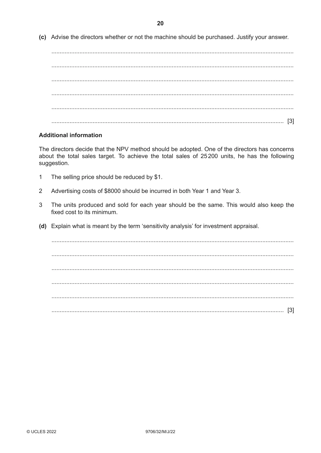 Cambridge A Level Accounting 9706 2022 May/June Paper 3 · Variant 2 question paper, page 20 of 24