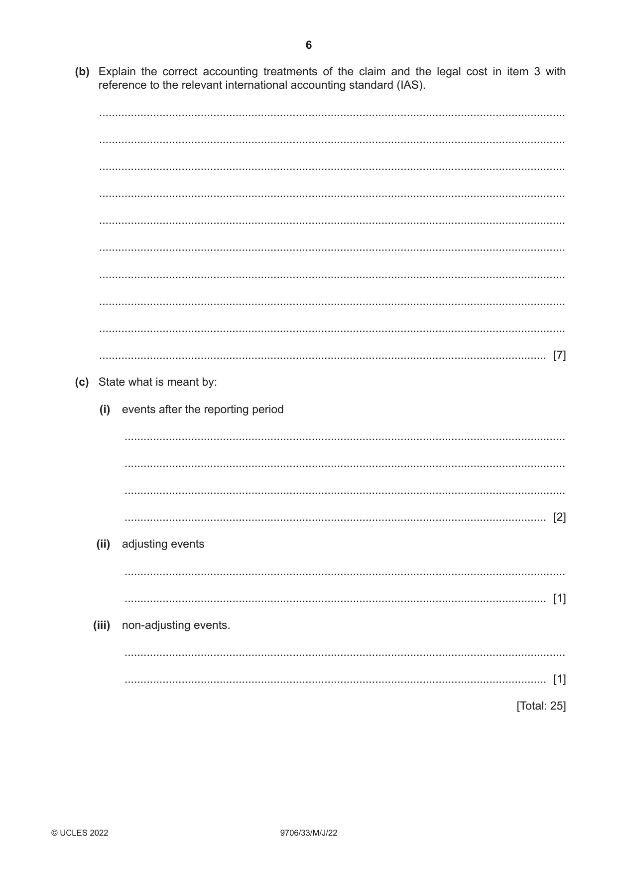 Cambridge A Level Accounting 9706 2022 May/June Paper 3 · Variant 3 question paper, page 6 of 20