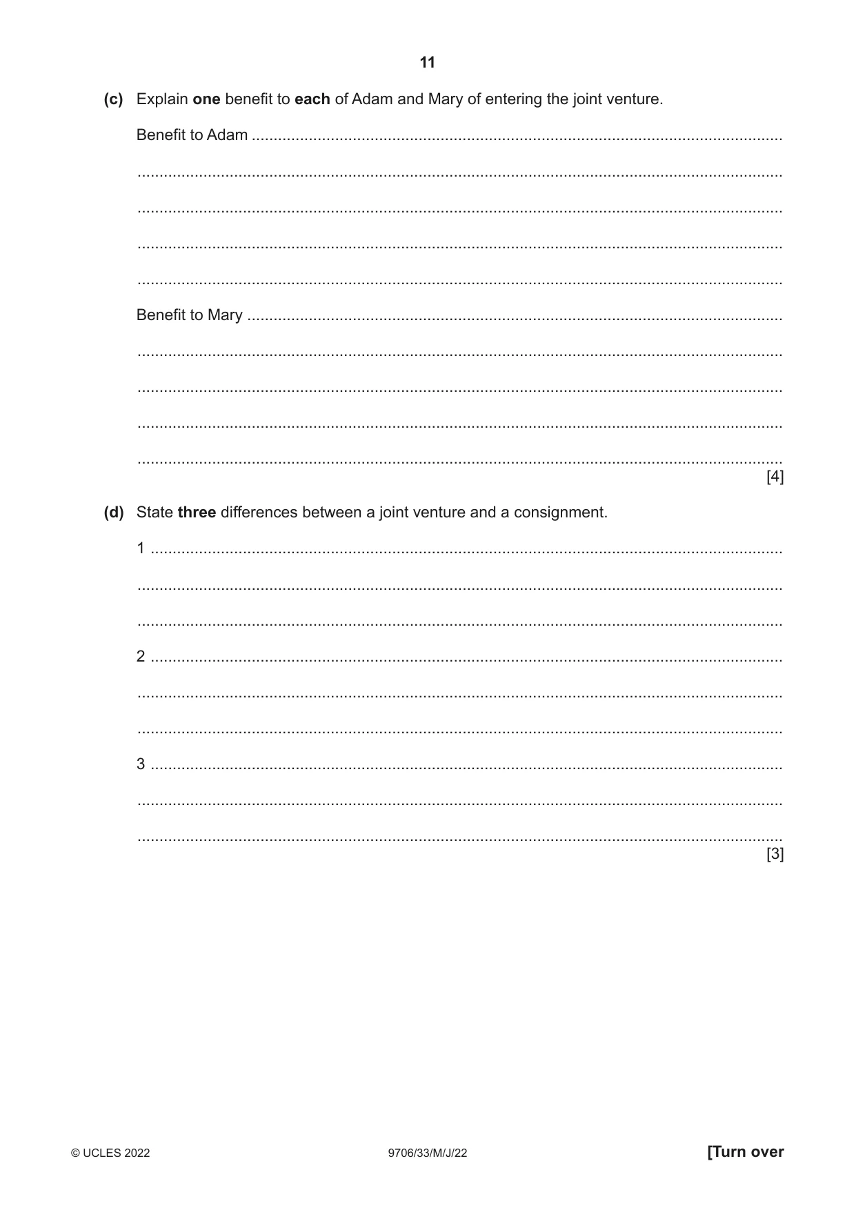 Cambridge A Level Accounting 9706 2022 May/June Paper 3 · Variant 3 question paper, page 11 of 20