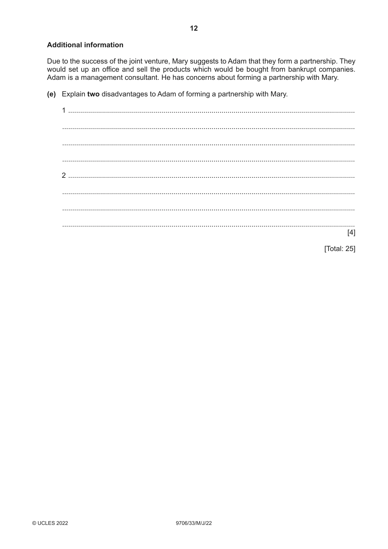 Cambridge A Level Accounting 9706 2022 May/June Paper 3 · Variant 3 question paper, page 12 of 20