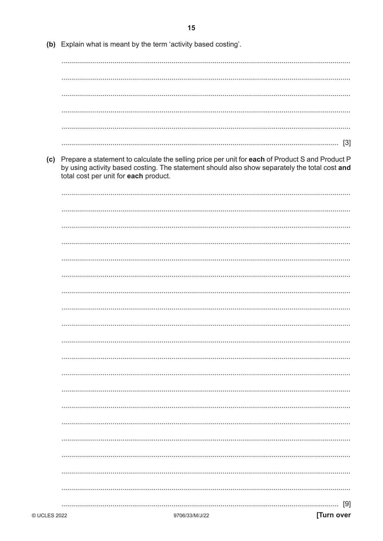 Cambridge A Level Accounting 9706 2022 May/June Paper 3 · Variant 3 question paper, page 15 of 20