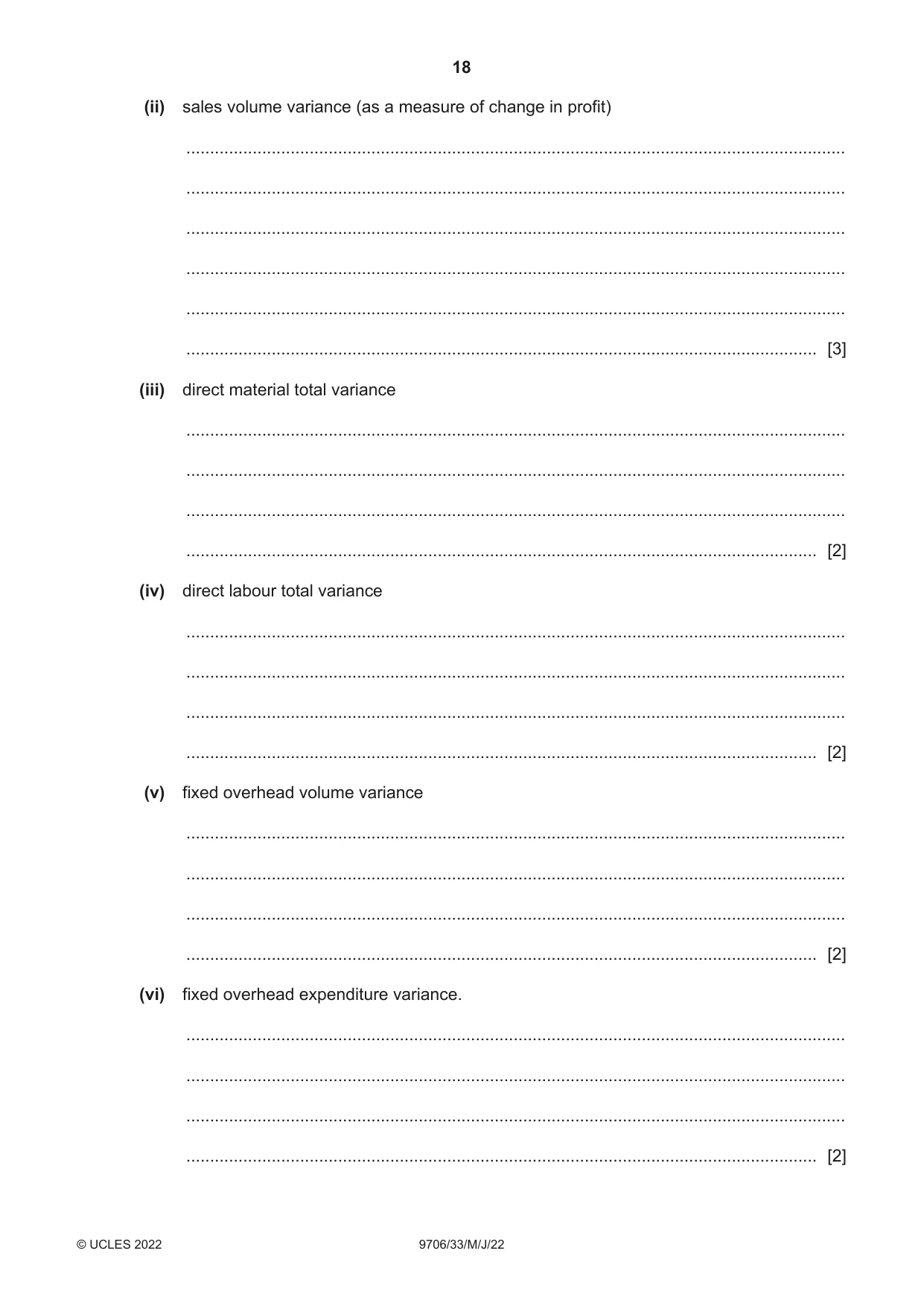Cambridge A Level Accounting 9706 2022 May/June Paper 3 · Variant 3 question paper, page 18 of 20
