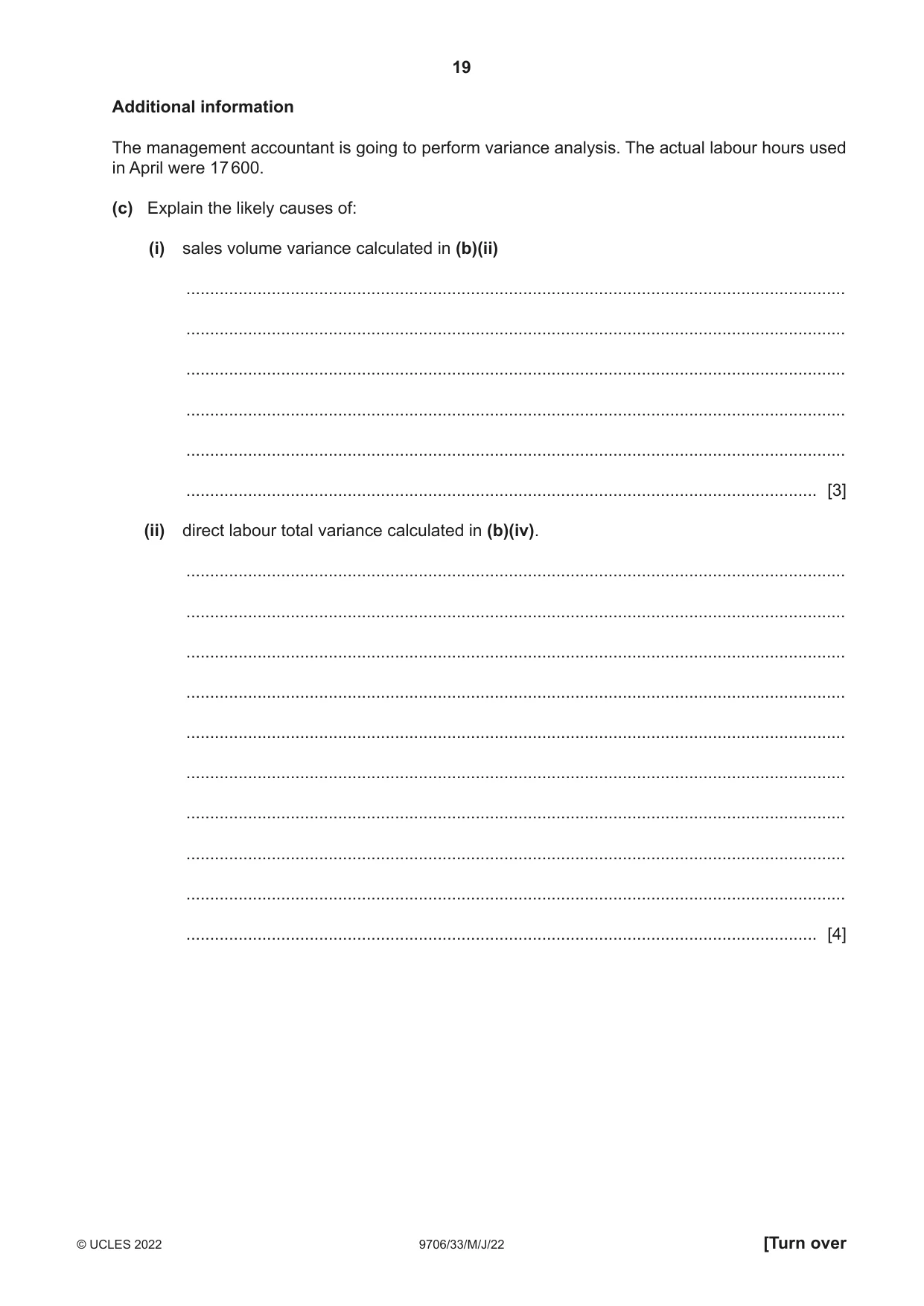 Cambridge A Level Accounting 9706 2022 May/June Paper 3 · Variant 3 question paper, page 19 of 20