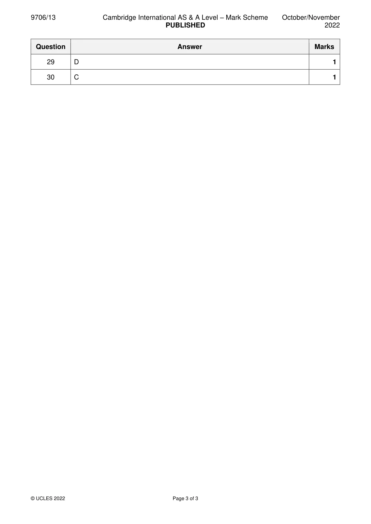 Mark scheme, page 3 of 3