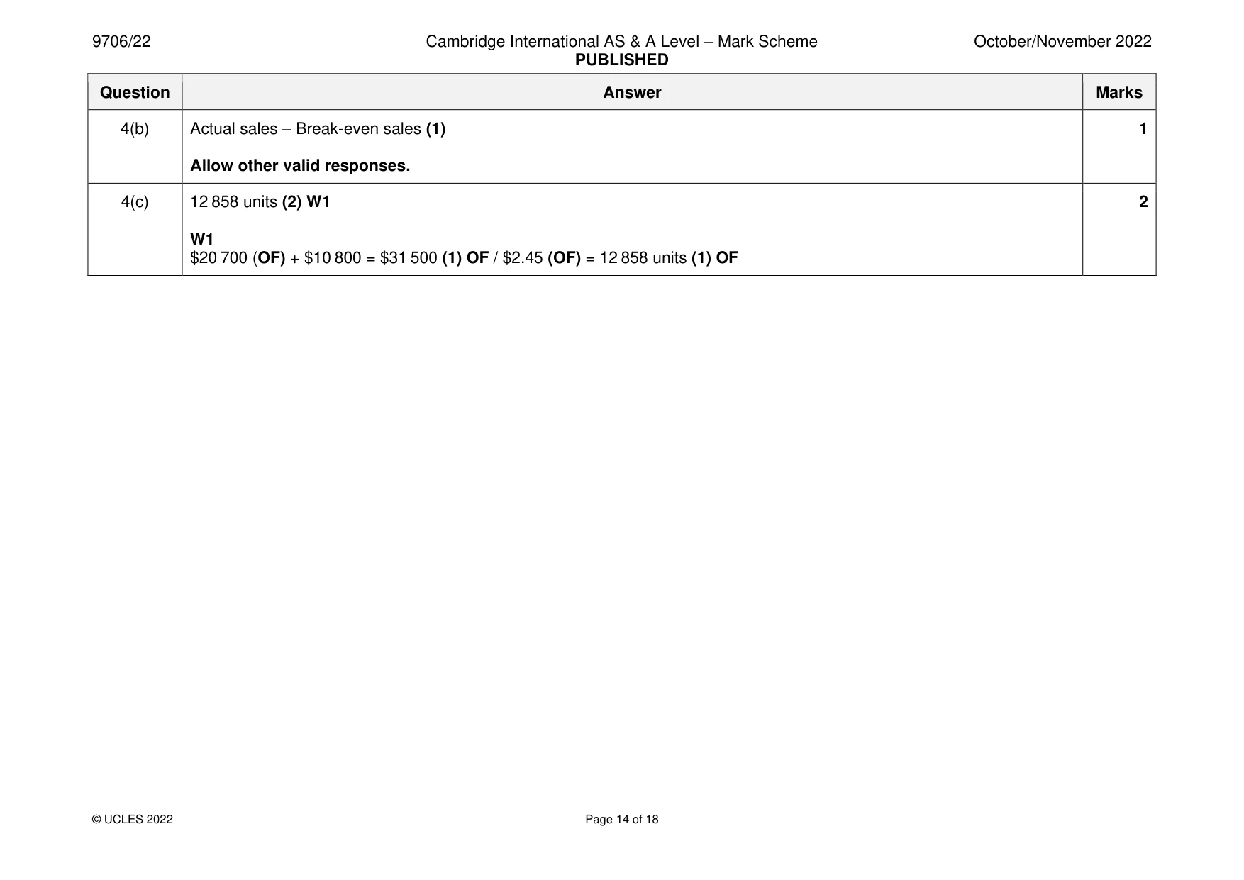 Mark scheme, page 14 of 18