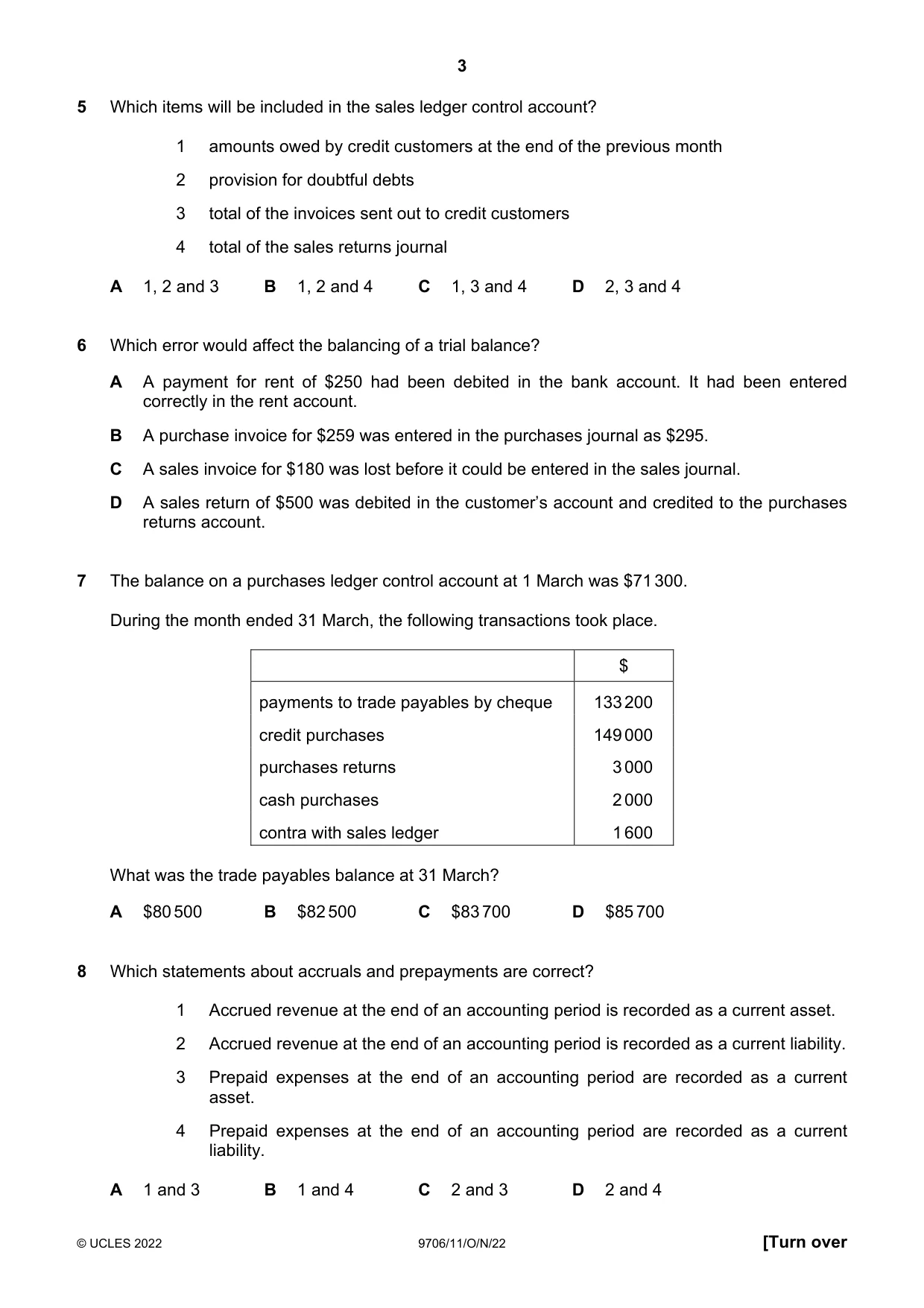 Cambridge A Level Accounting 9706 2022 Oct/Nov Paper 1 · Variant 1 question paper, page 3 of 12