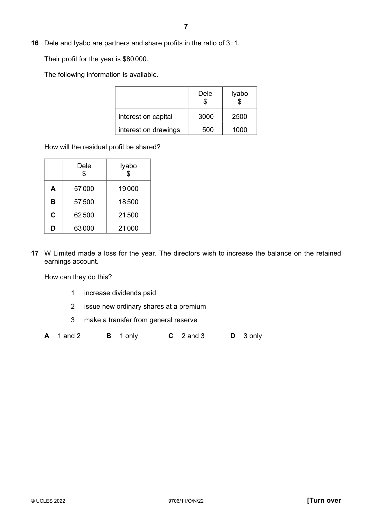 Cambridge A Level Accounting 9706 2022 Oct/Nov Paper 1 · Variant 1 question paper, page 7 of 12