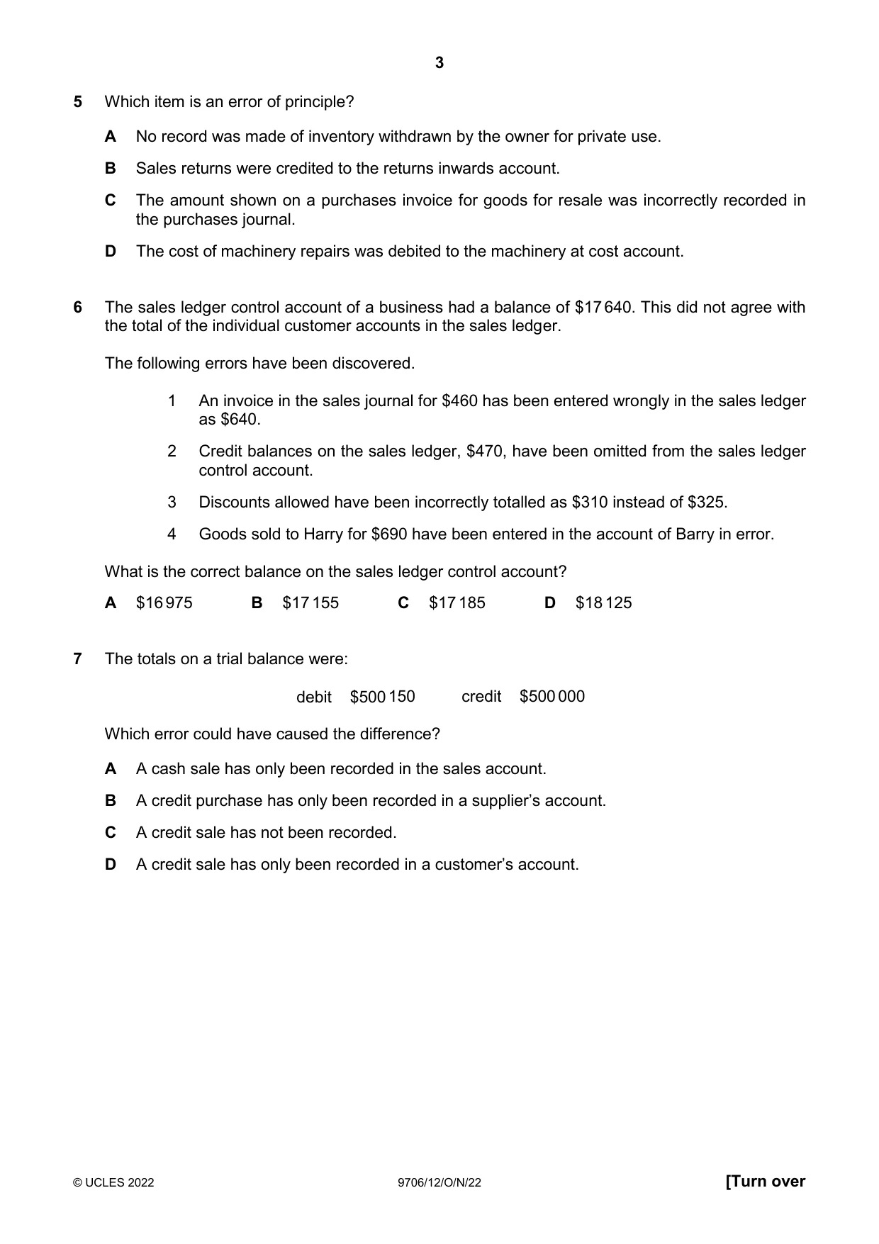 Cambridge A Level Accounting 9706 2022 Oct/Nov Paper 1 · Variant 2 question paper, page 3 of 12