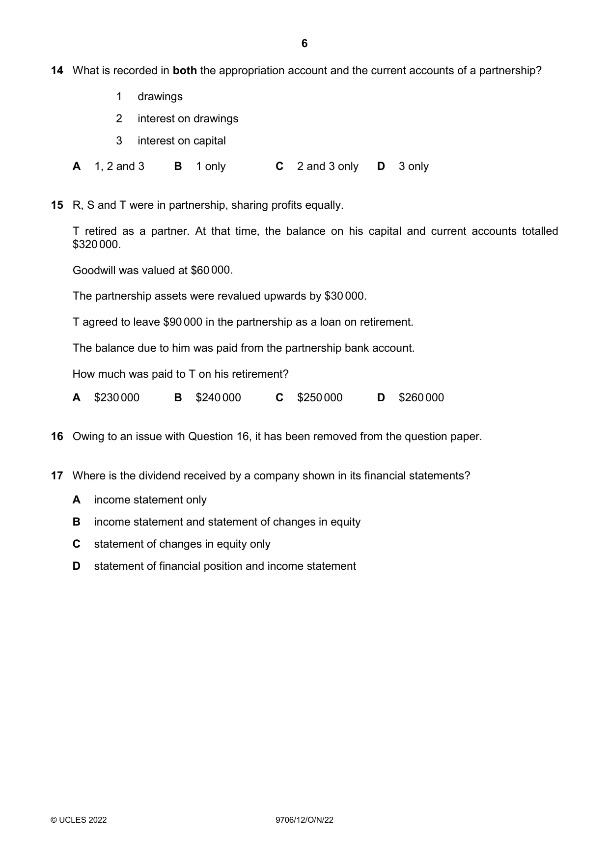 Cambridge A Level Accounting 9706 2022 Oct/Nov Paper 1 · Variant 2 question paper, page 6 of 12