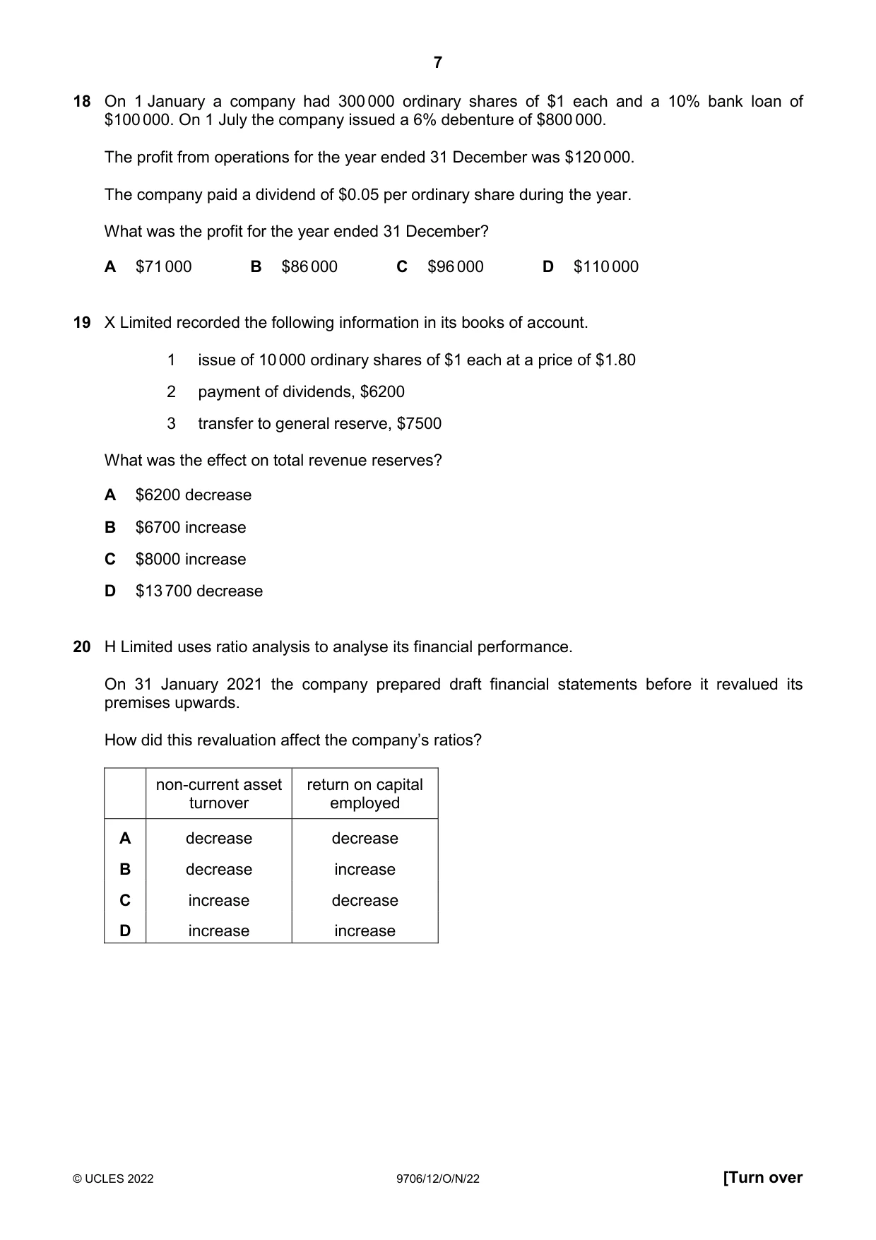 Cambridge A Level Accounting 9706 2022 Oct/Nov Paper 1 · Variant 2 question paper, page 7 of 12