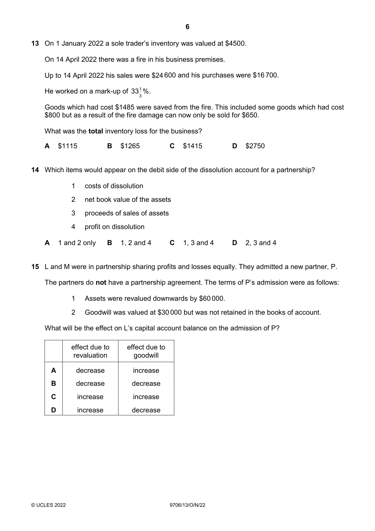 Cambridge A Level Accounting 9706 2022 Oct/Nov Paper 1 · Variant 3 question paper, page 6 of 12