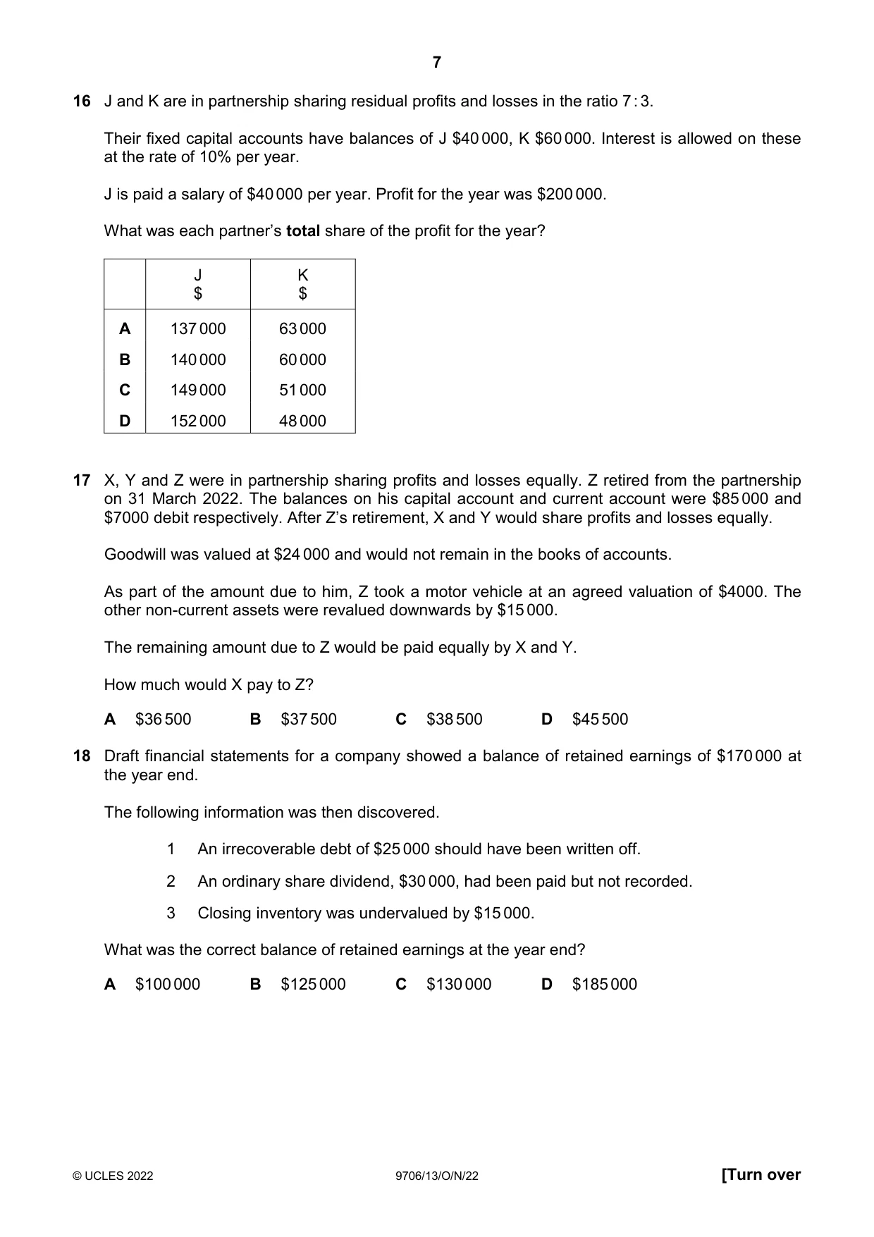 Cambridge A Level Accounting 9706 2022 Oct/Nov Paper 1 · Variant 3 question paper, page 7 of 12