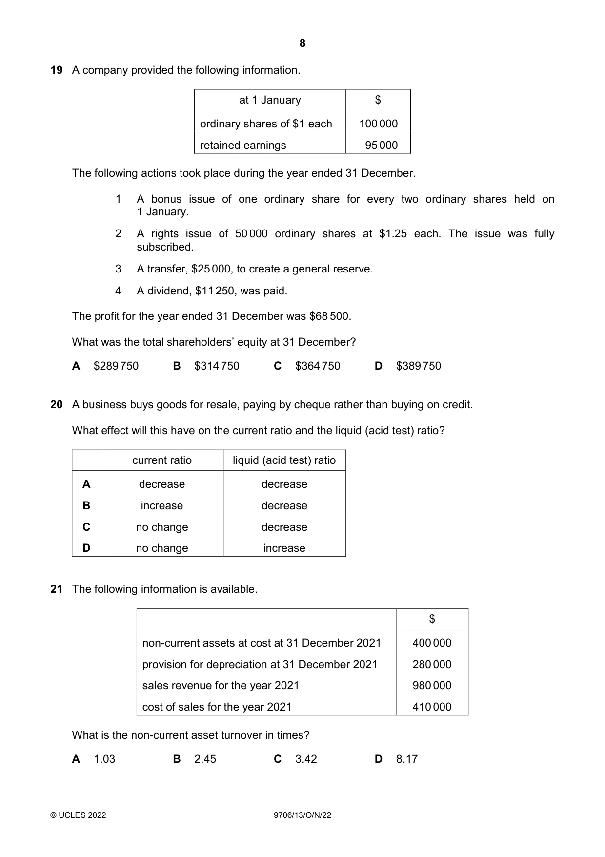 Cambridge A Level Accounting 9706 2022 Oct/Nov Paper 1 · Variant 3 question paper, page 8 of 12
