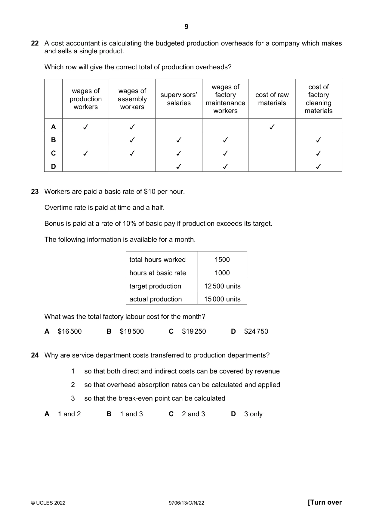 Cambridge A Level Accounting 9706 2022 Oct/Nov Paper 1 · Variant 3 question paper, page 9 of 12