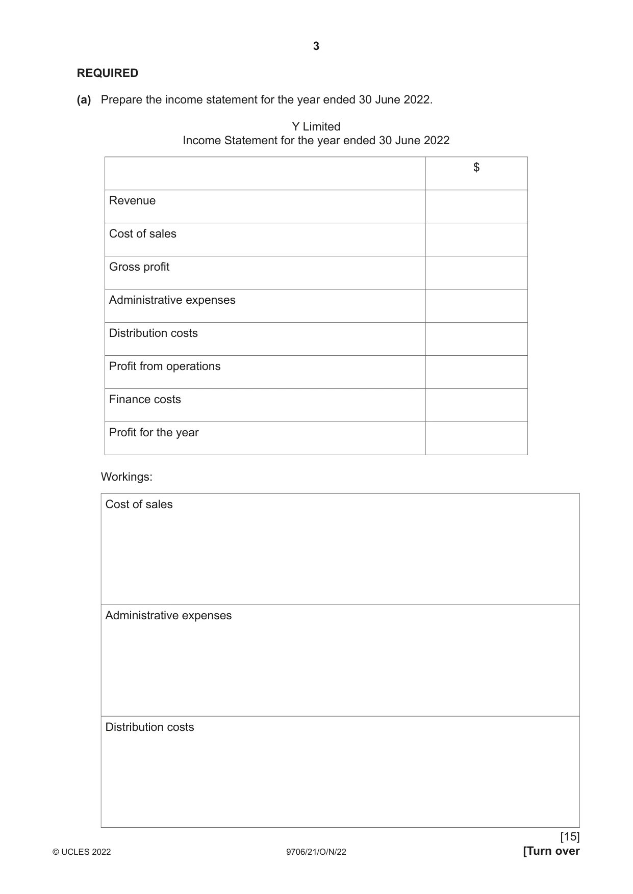 Cambridge A Level Accounting 9706 2022 Oct/Nov Paper 2 · Variant 1 question paper, page 3 of 20