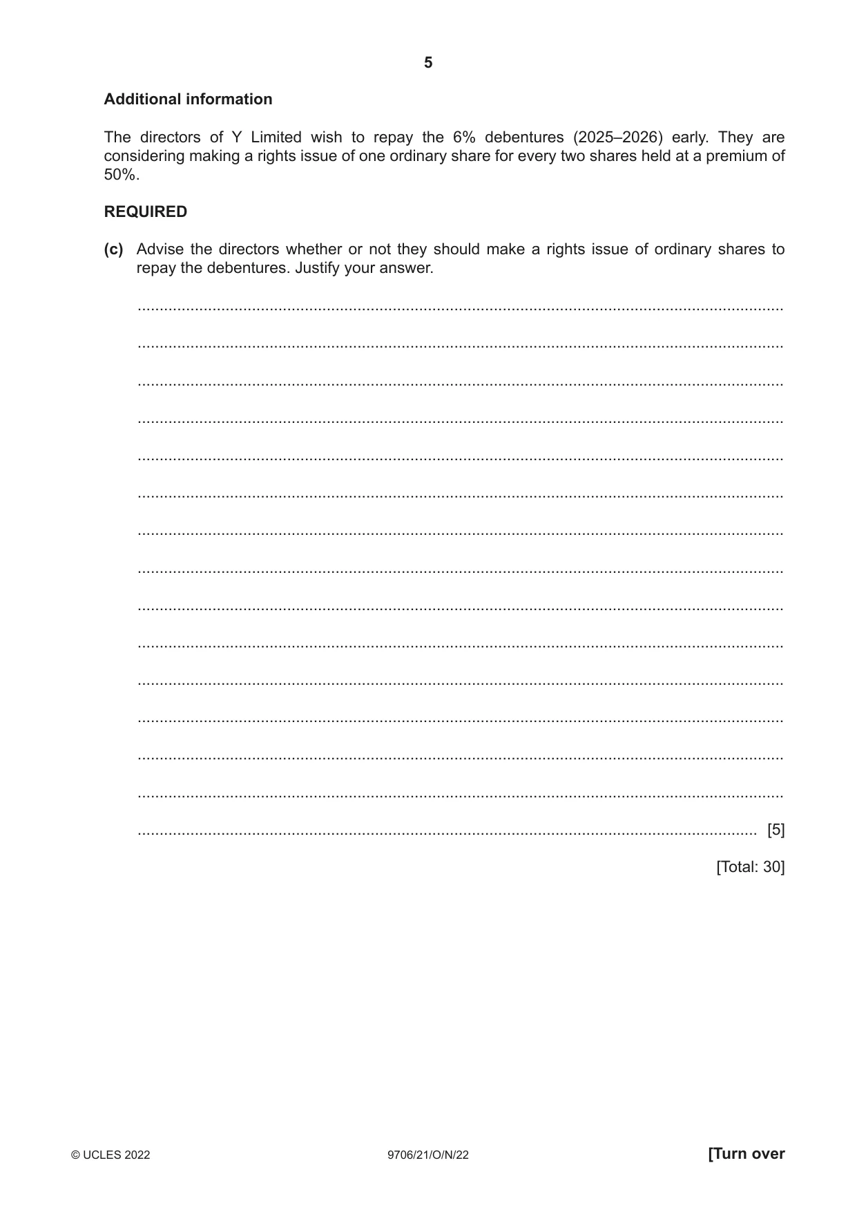 Cambridge A Level Accounting 9706 2022 Oct/Nov Paper 2 · Variant 1 question paper, page 5 of 20